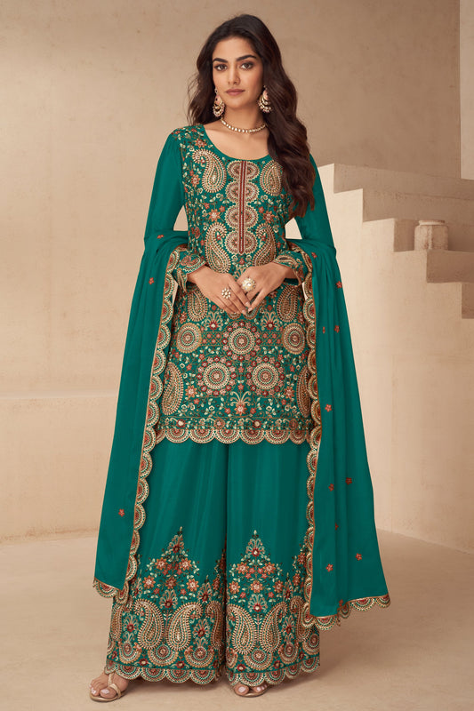 Green Readymade Embroidered Chinon Suit-SAR10498_1_SareeButa.com