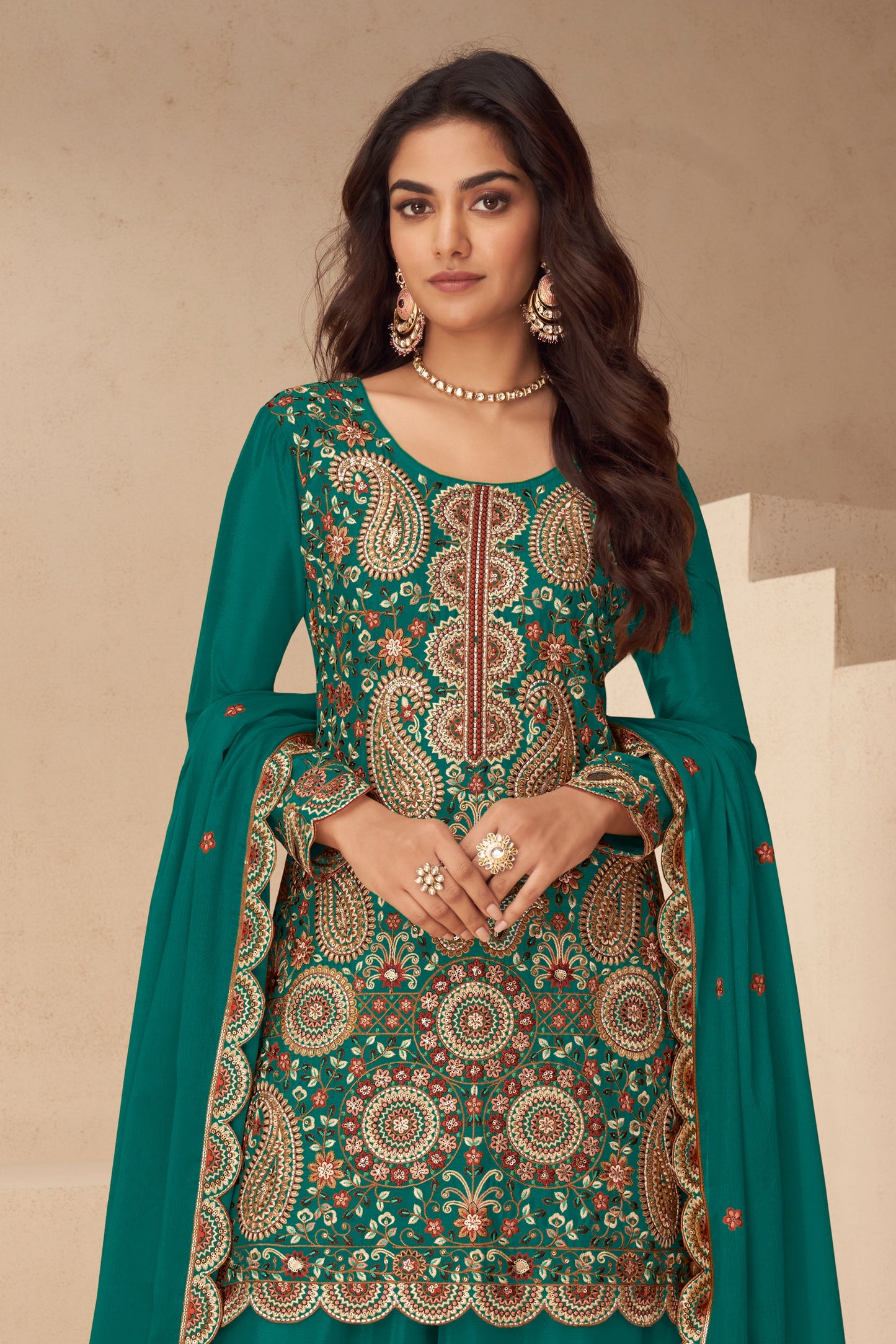 Green Readymade Embroidered Chinon Suit-SAR10498_3_SareeButa.com
