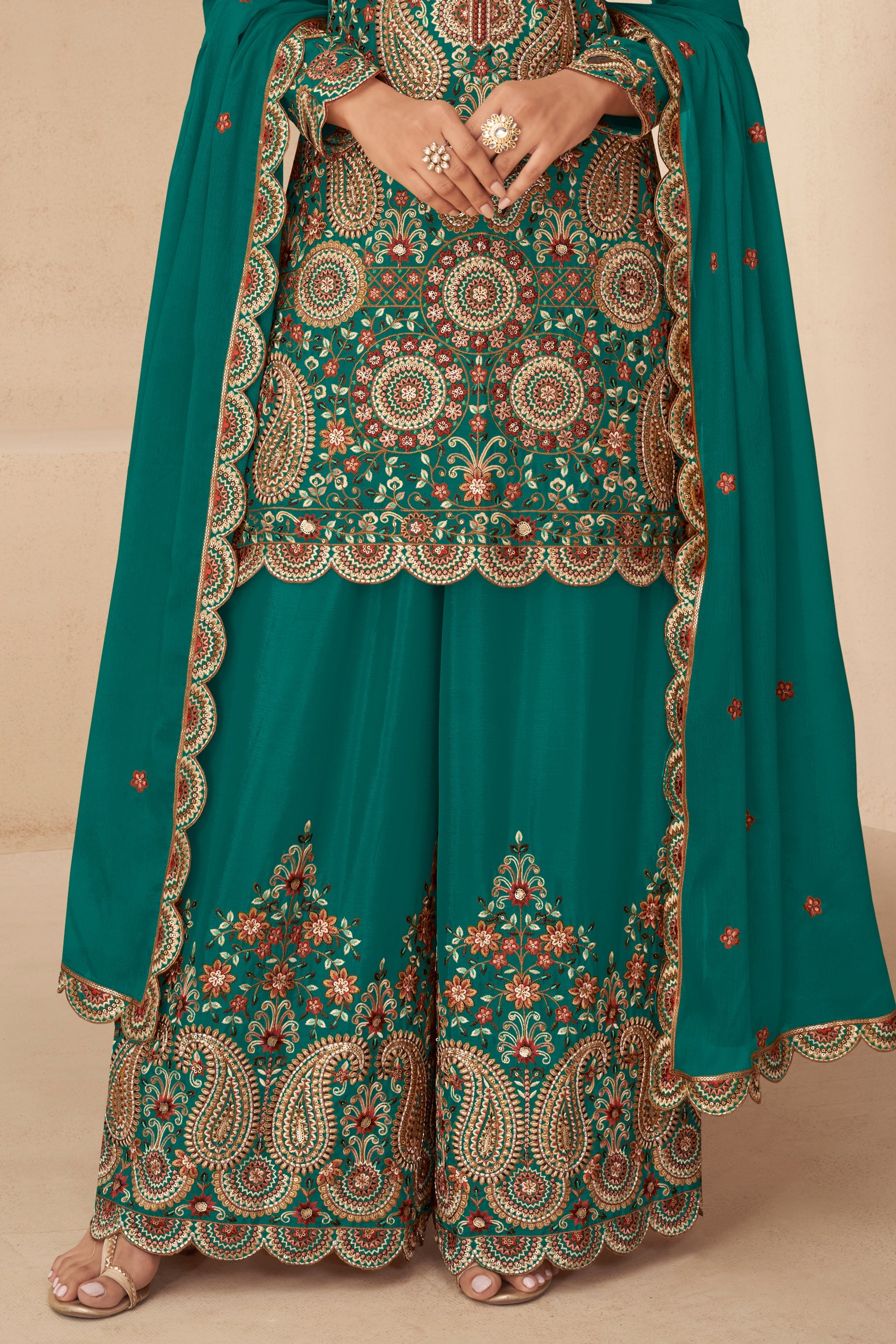 Green Readymade Embroidered Chinon Suit-SAR10498_4_SareeButa.com