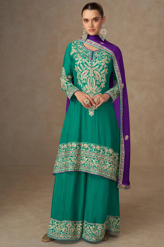Green Readymade Embroidered Chinon Suit-SAR10667_1_SareeButa.com