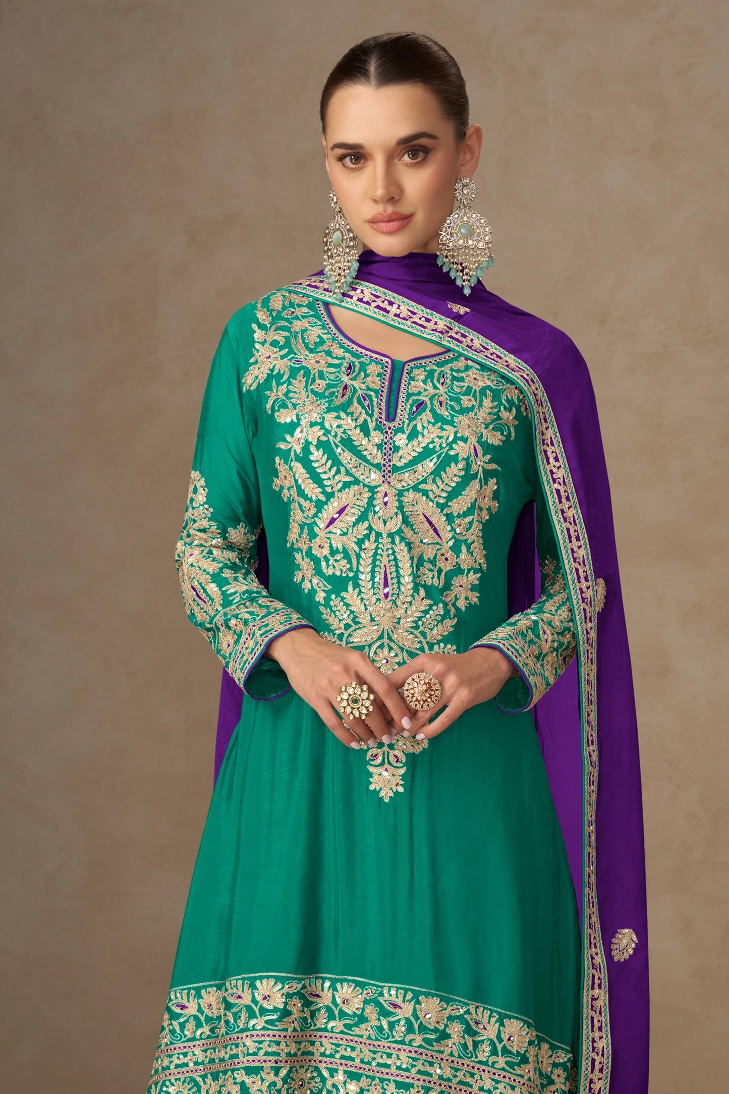 Green Readymade Embroidered Chinon Suit-SAR10667_3_SareeButa.com