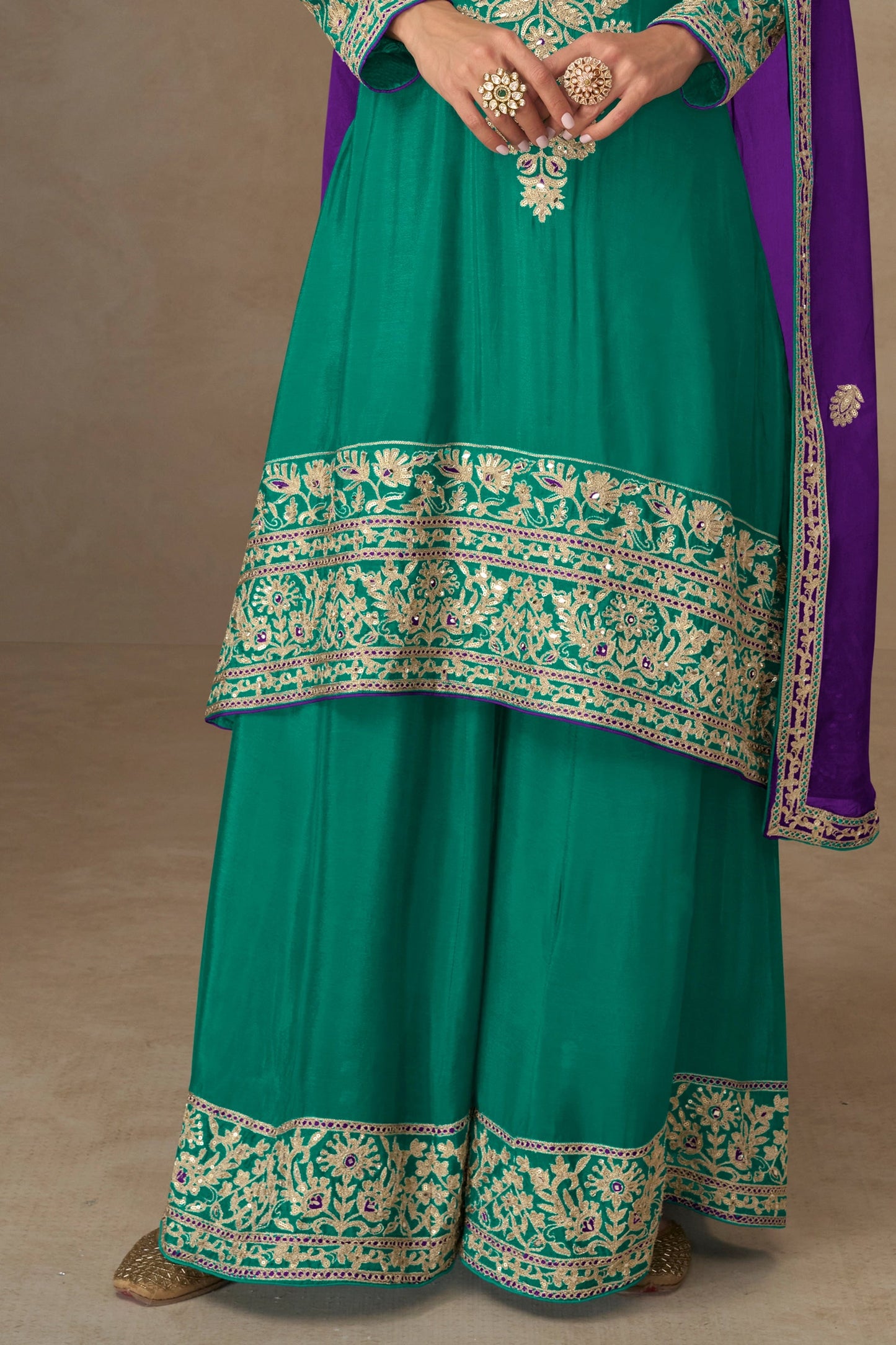 Green Readymade Embroidered Chinon Suit-SAR10667_4_SareeButa.com