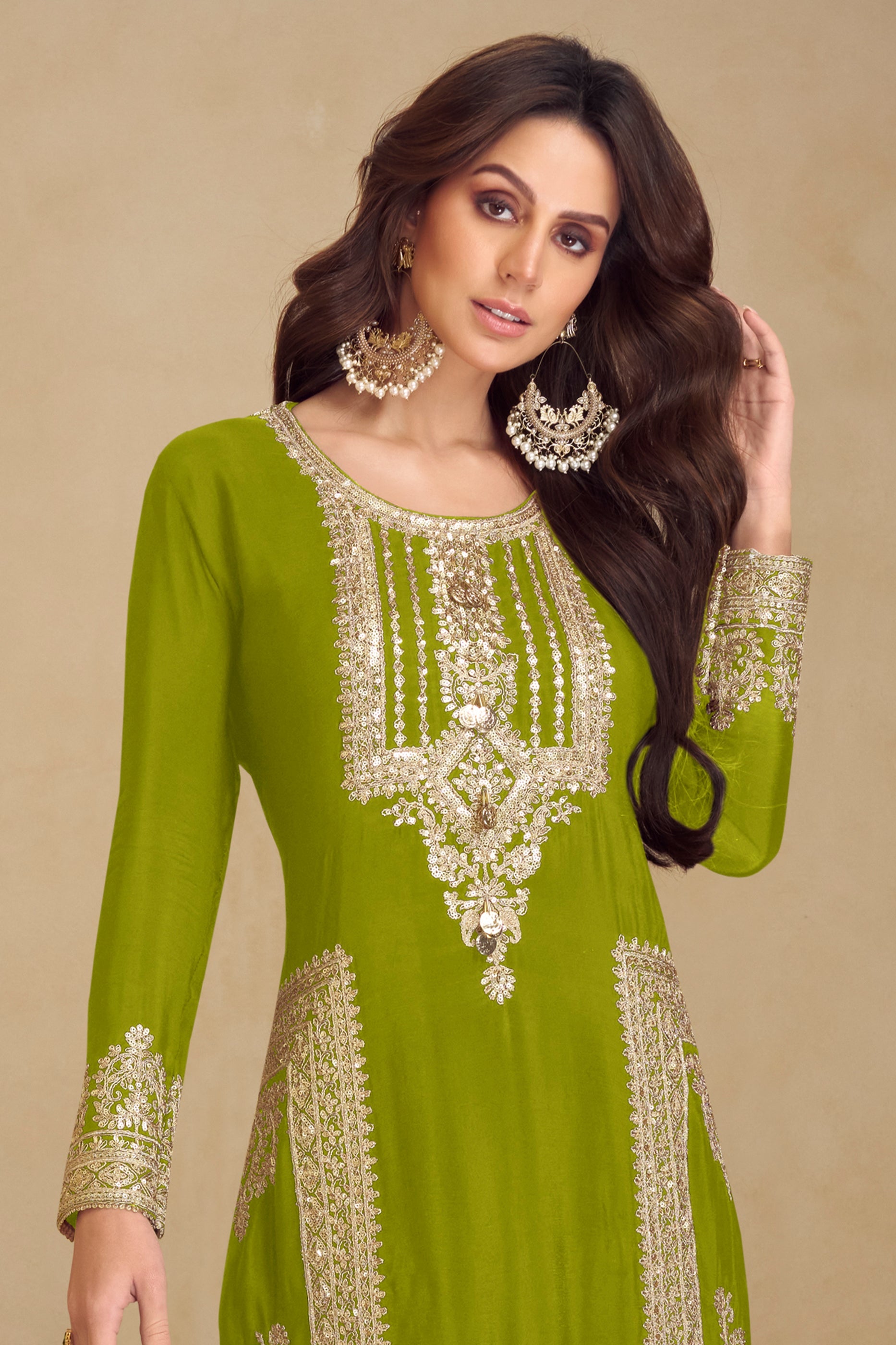 Green Readymade Embroidered Chinon Suit-SAR10809_3_SareeButa.com