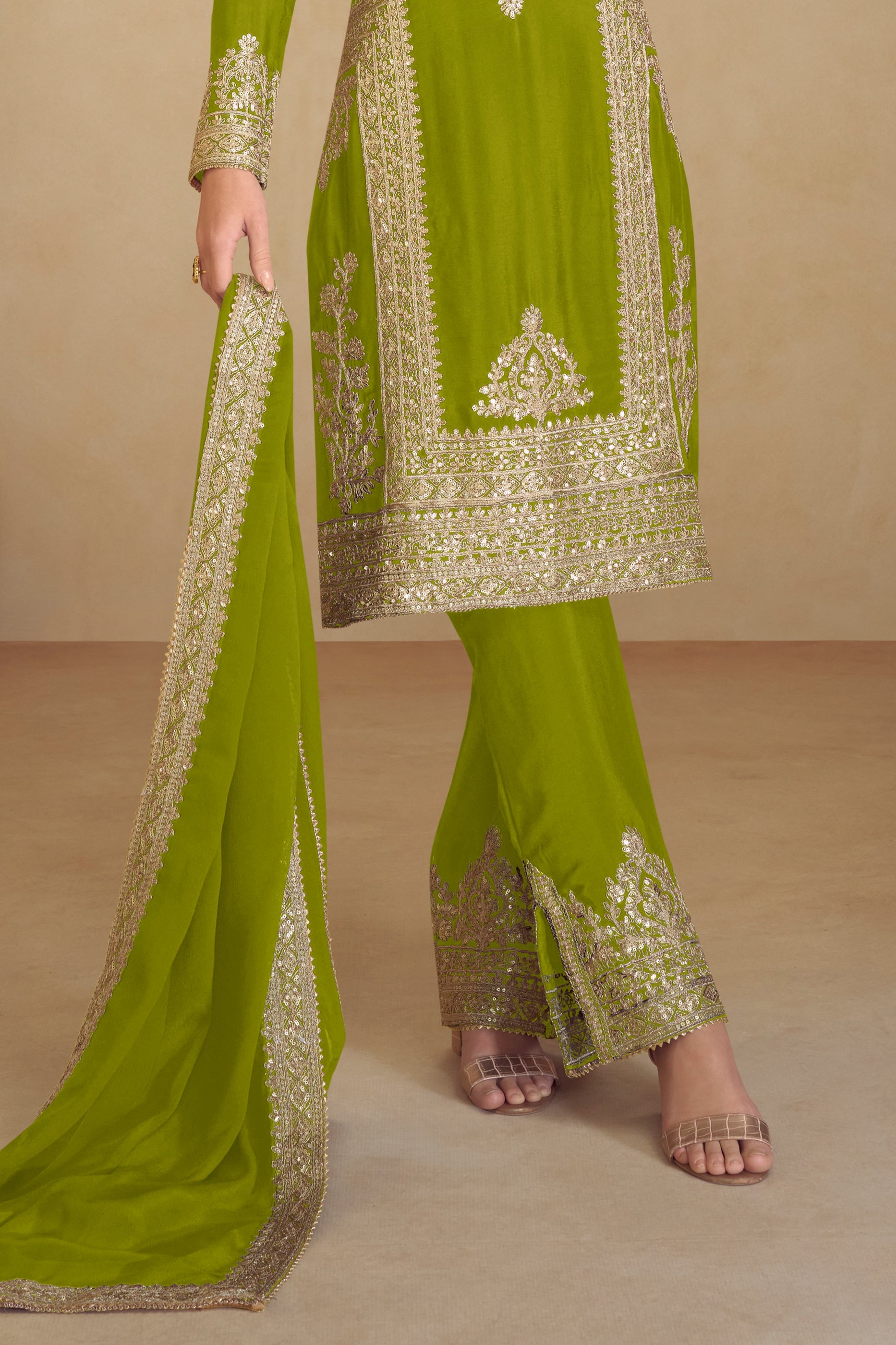 Green Readymade Embroidered Chinon Suit-SAR10809_4_SareeButa.com