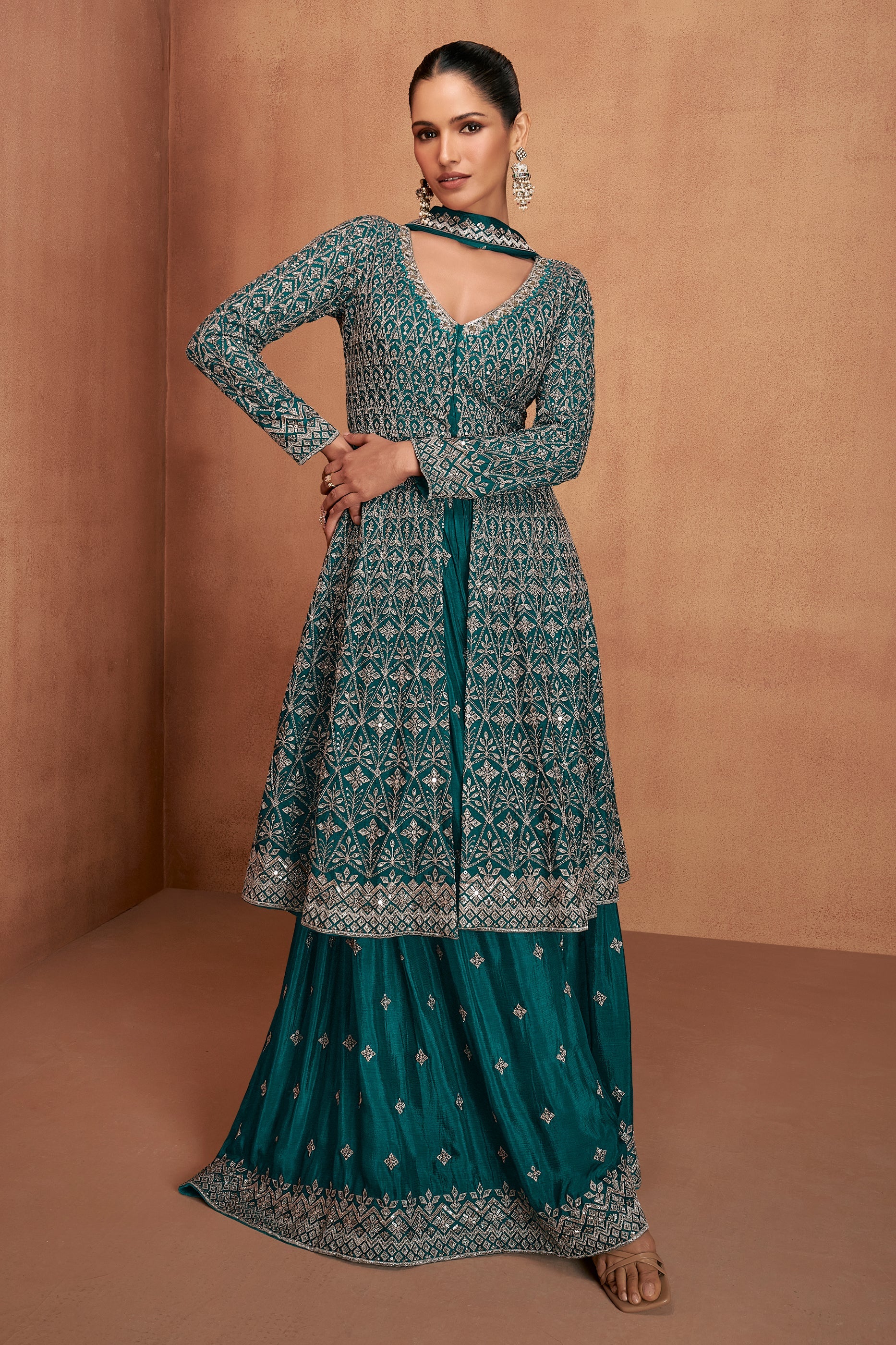 Green Readymade Embroidered Chinon Suit-SAR10940_1_SareeButa.com
