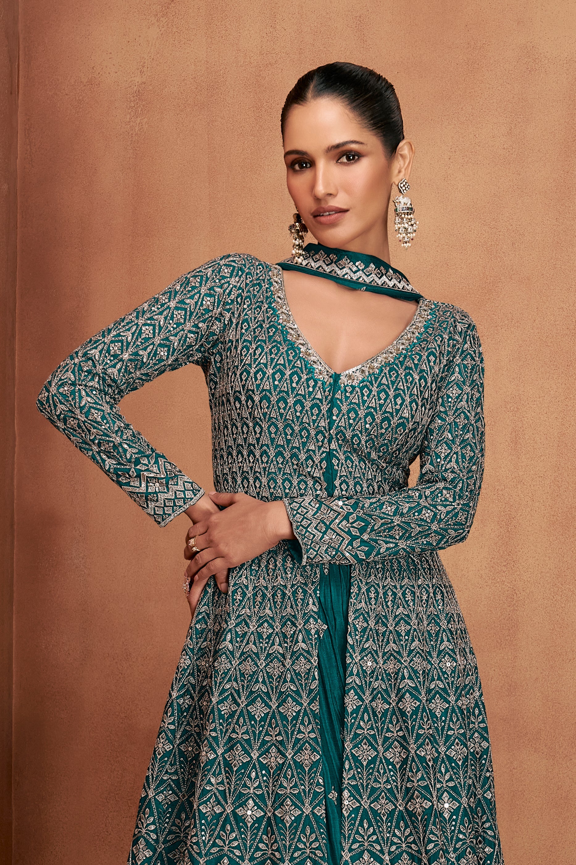 Green Readymade Embroidered Chinon Suit-SAR10940_3_SareeButa.com