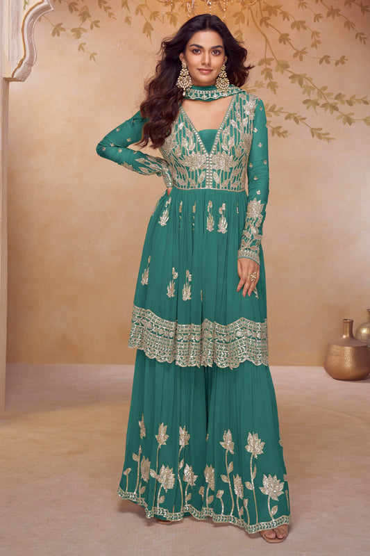 Green Readymade Embroidered Chinon Suit-SAR12200_1_SareeButa.com