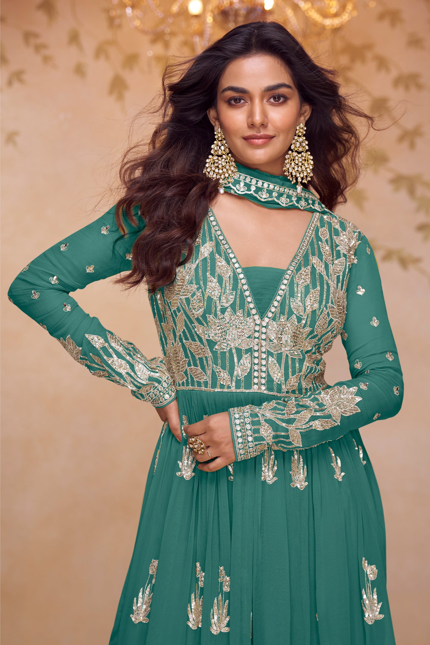 Green Readymade Embroidered Chinon Suit-SAR12200_2_SareeButa.com