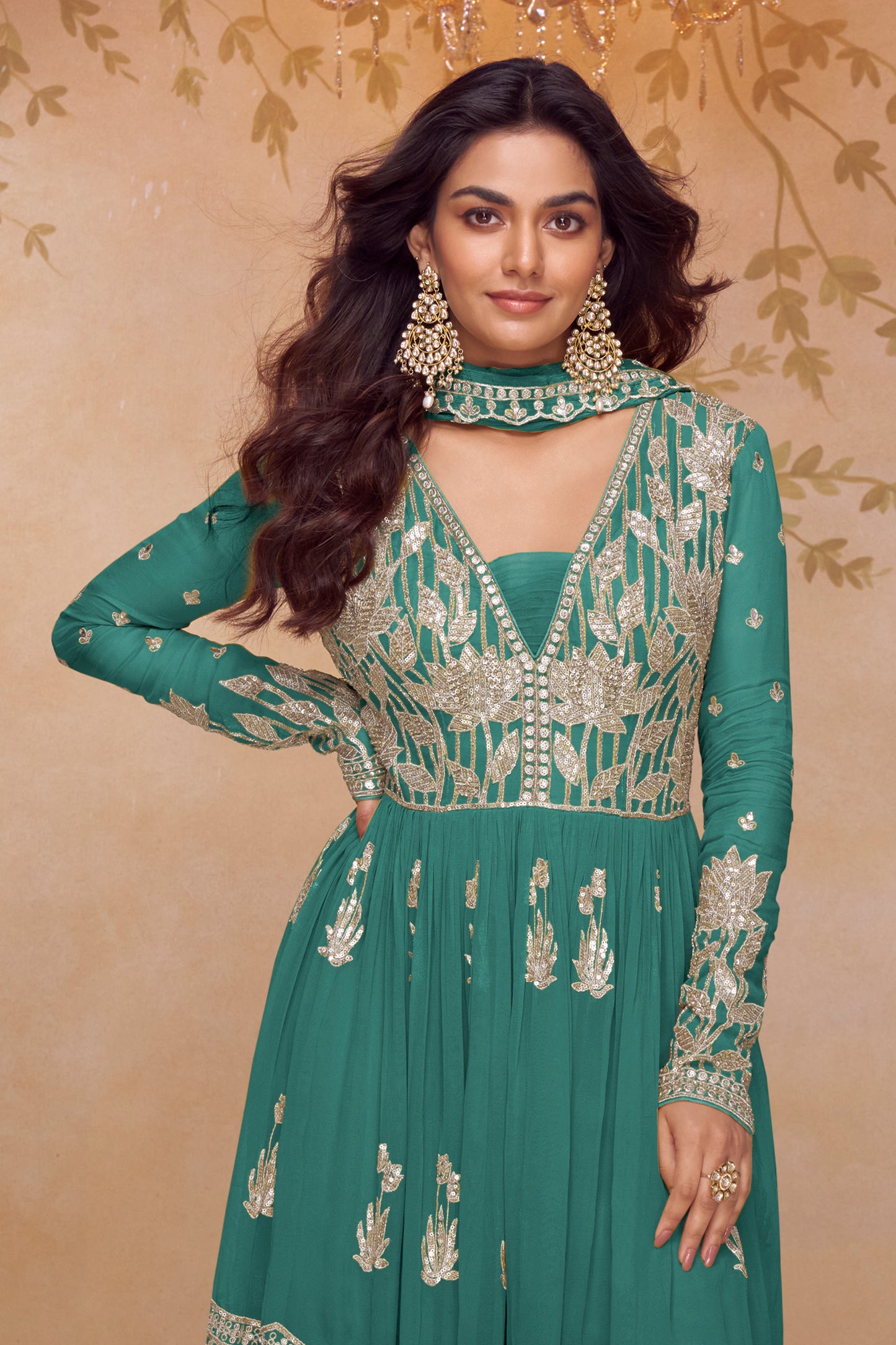 Green Readymade Embroidered Chinon Suit-SAR12200_3_SareeButa.com