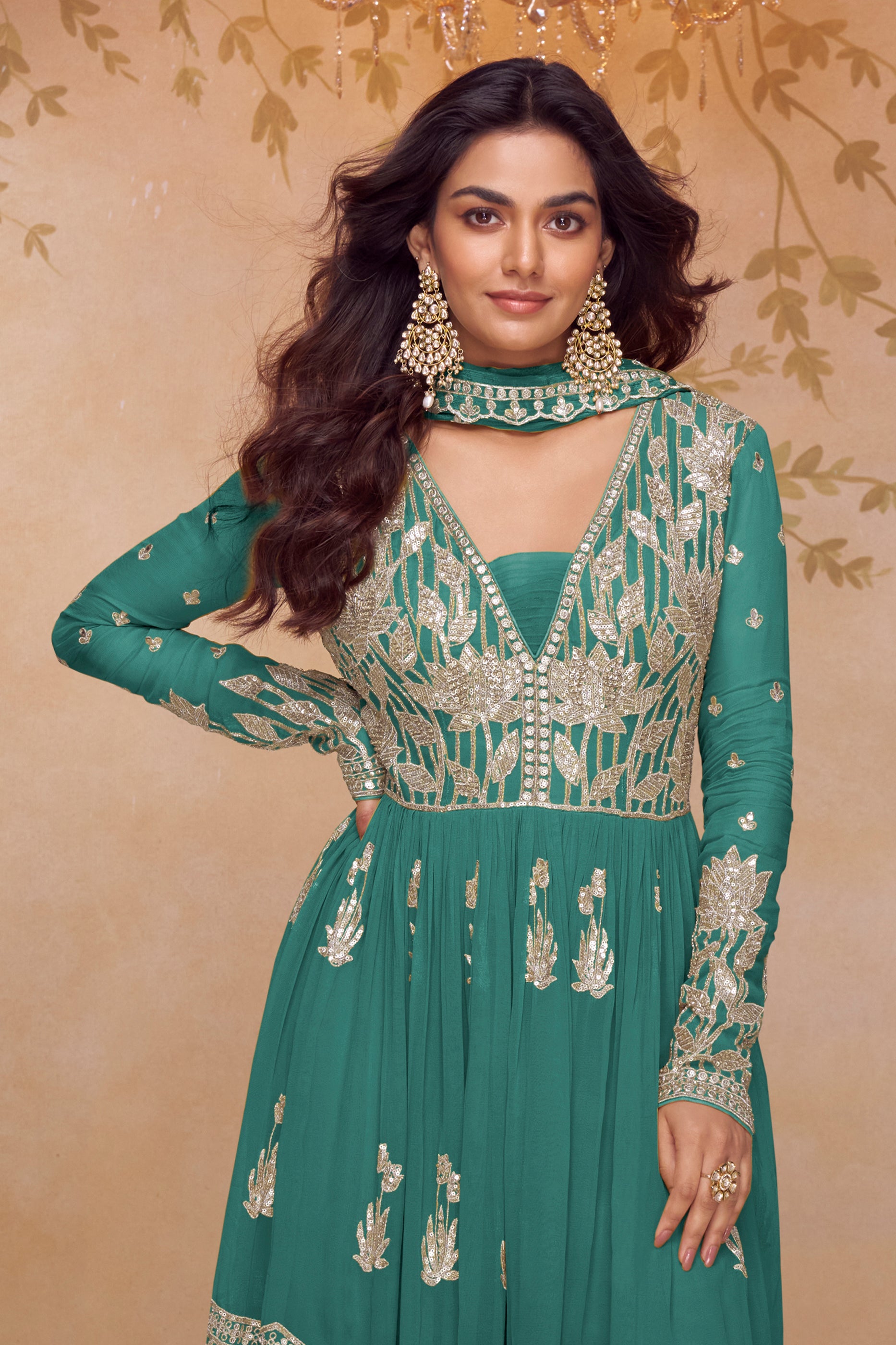 Green Readymade Embroidered Chinon Suit-SAR12200_3_SareeButa.com