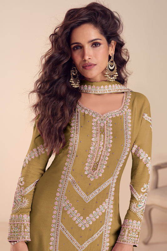 Green Readymade Embroidered Chinon Suit-SAR12202_2_SareeButa.com