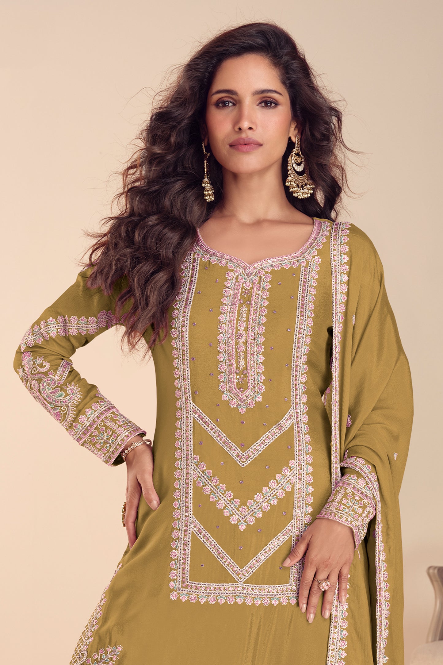 Green Readymade Embroidered Chinon Suit-SAR12202_3_SareeButa.com