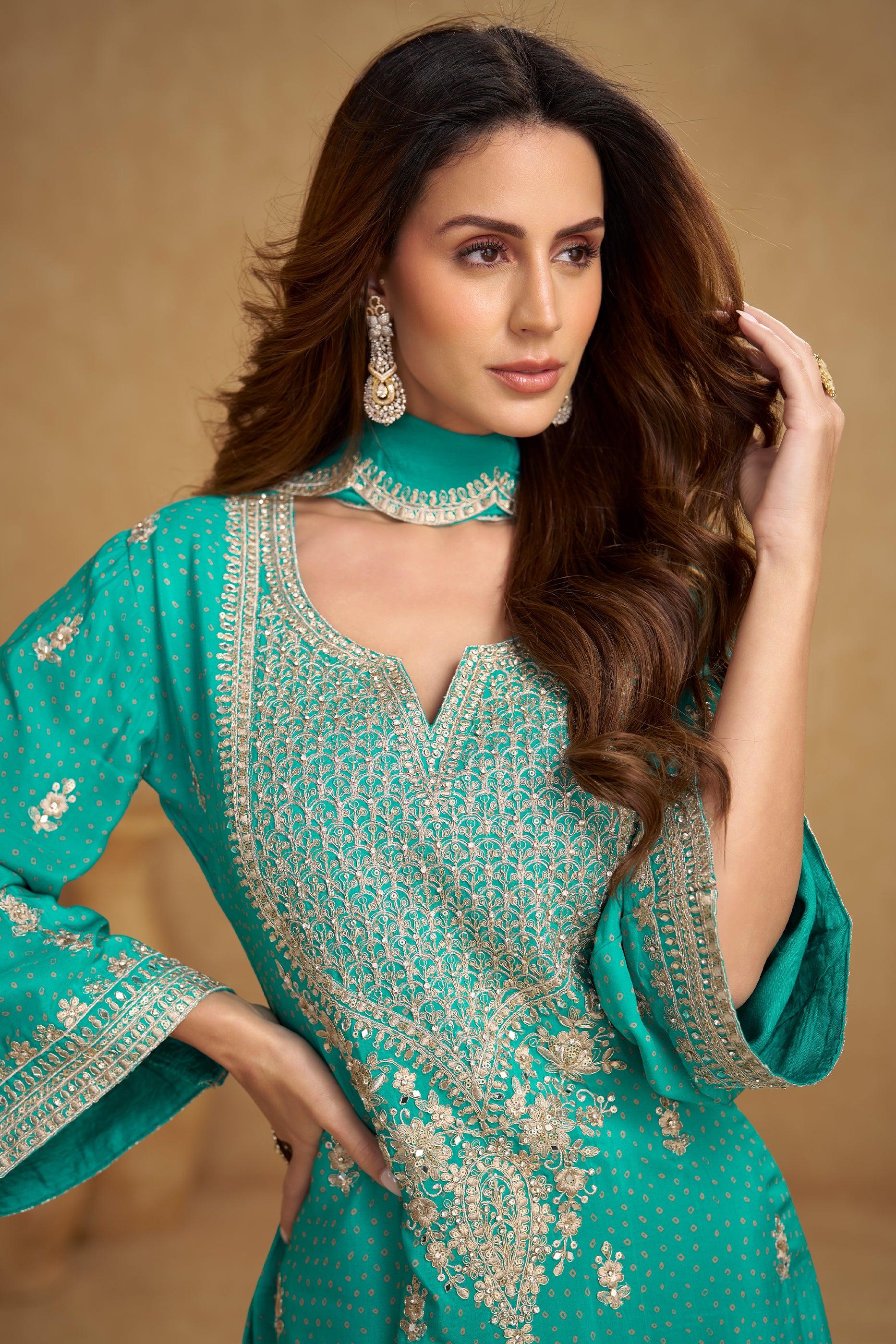 Green Readymade Embroidered Chinon Suit-SAR12501_2_SareeButa.com