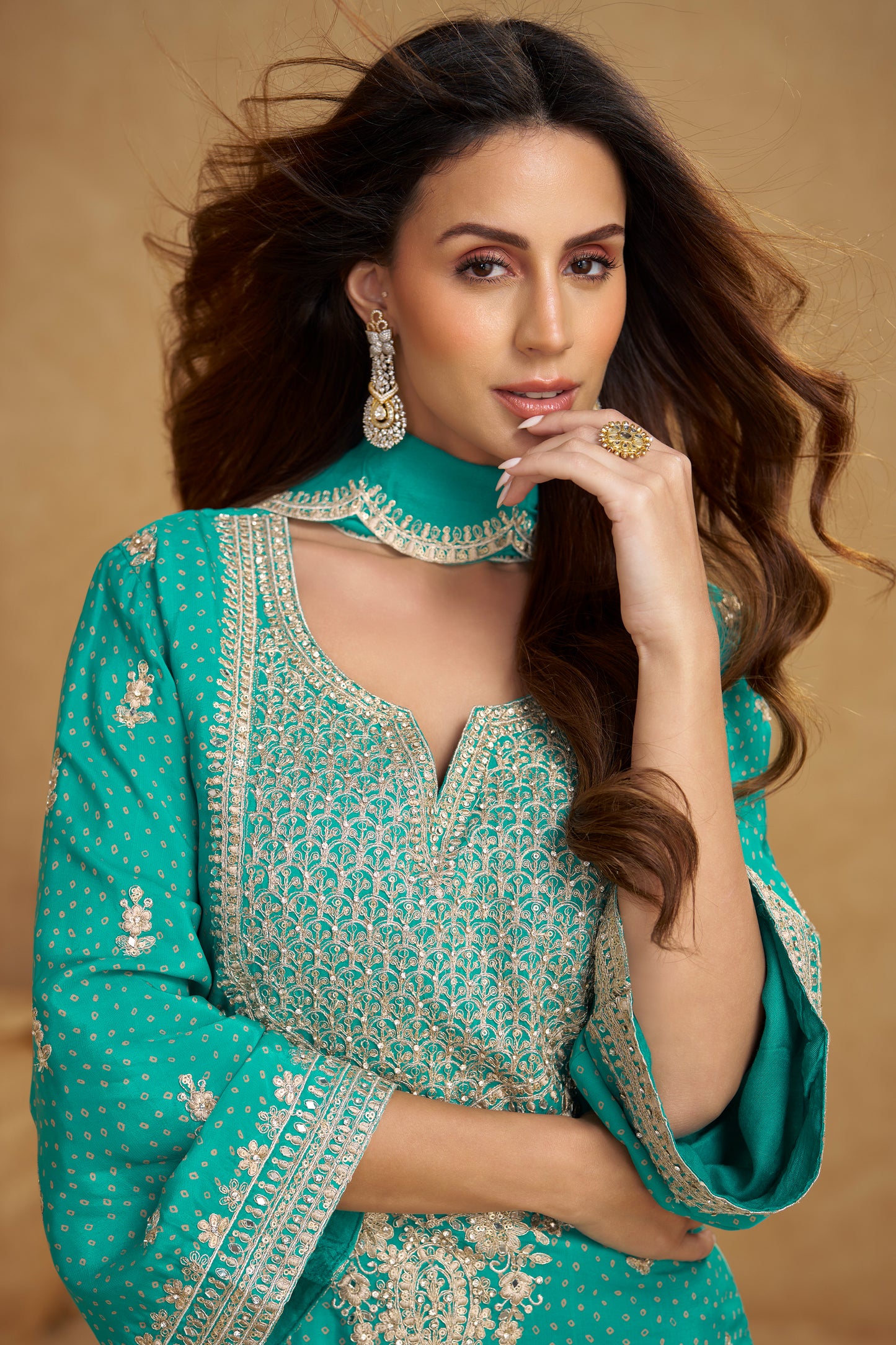 Green Readymade Embroidered Chinon Suit-SAR12501_3_SareeButa.com