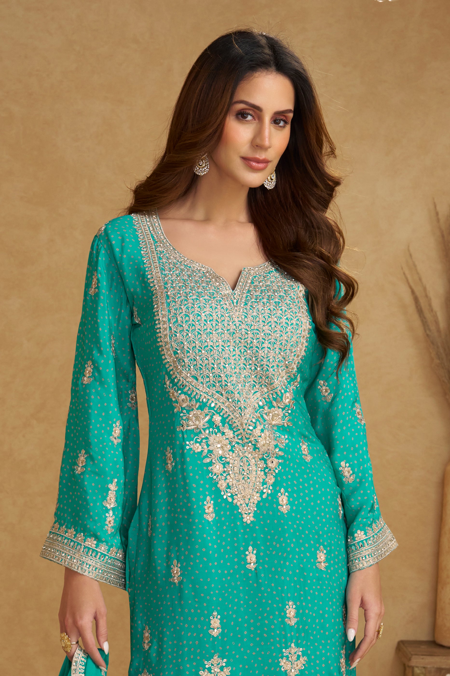 Green Readymade Embroidered Chinon Suit-SAR12501_4_SareeButa.com