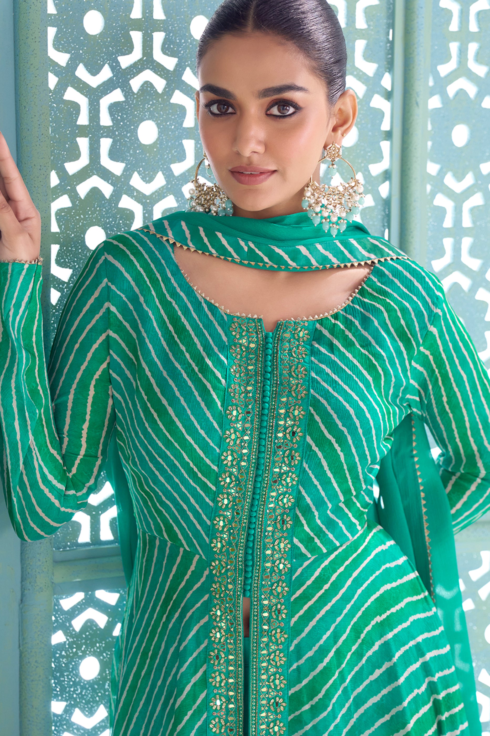 Green Readymade Embroidered Chinon Suit-SAR13074_2_SareeButa.com