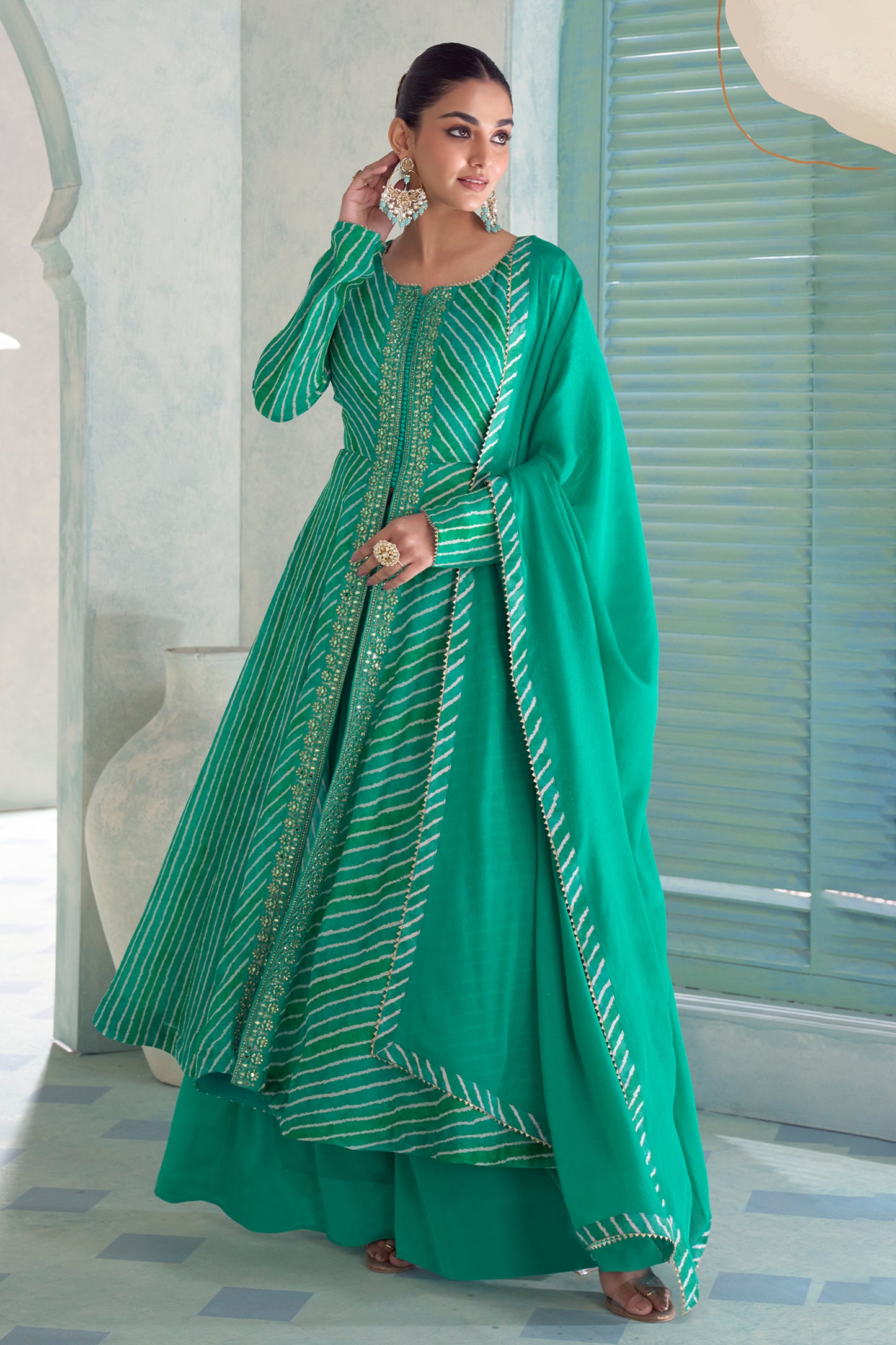 Green Readymade Embroidered Chinon Suit-SAR13074_3_SareeButa.com