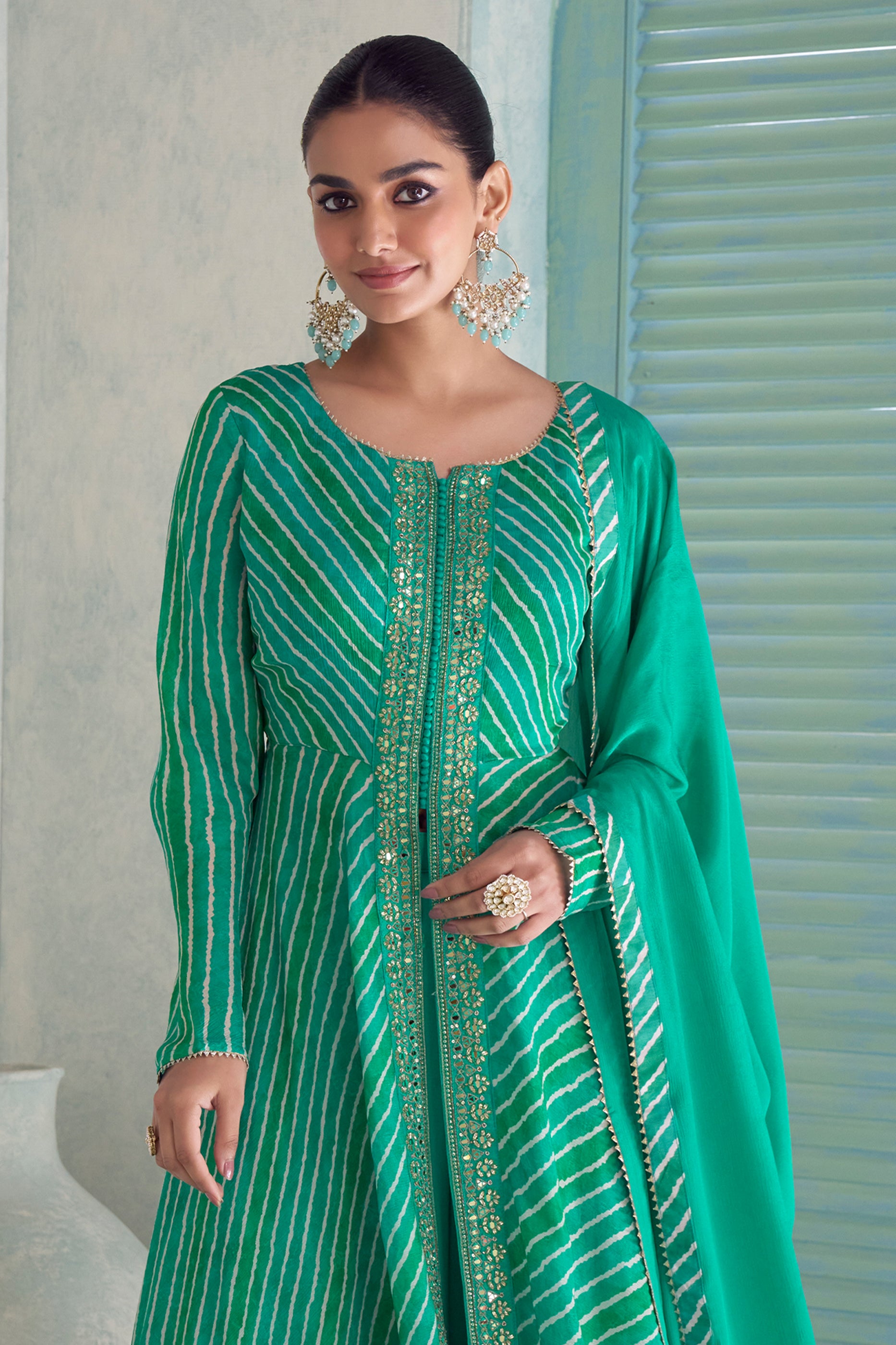 Green Readymade Embroidered Chinon Suit-SAR13074_4_SareeButa.com