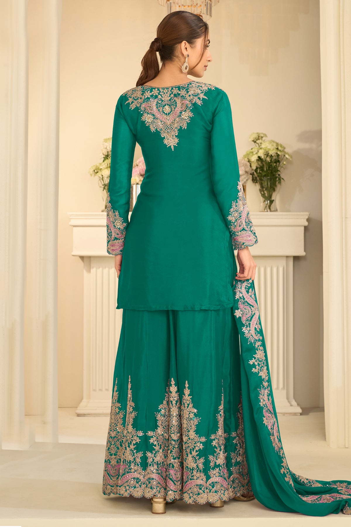 Green Readymade Embroidered Chinon Suit-SAR13295_3_SareeButa.com