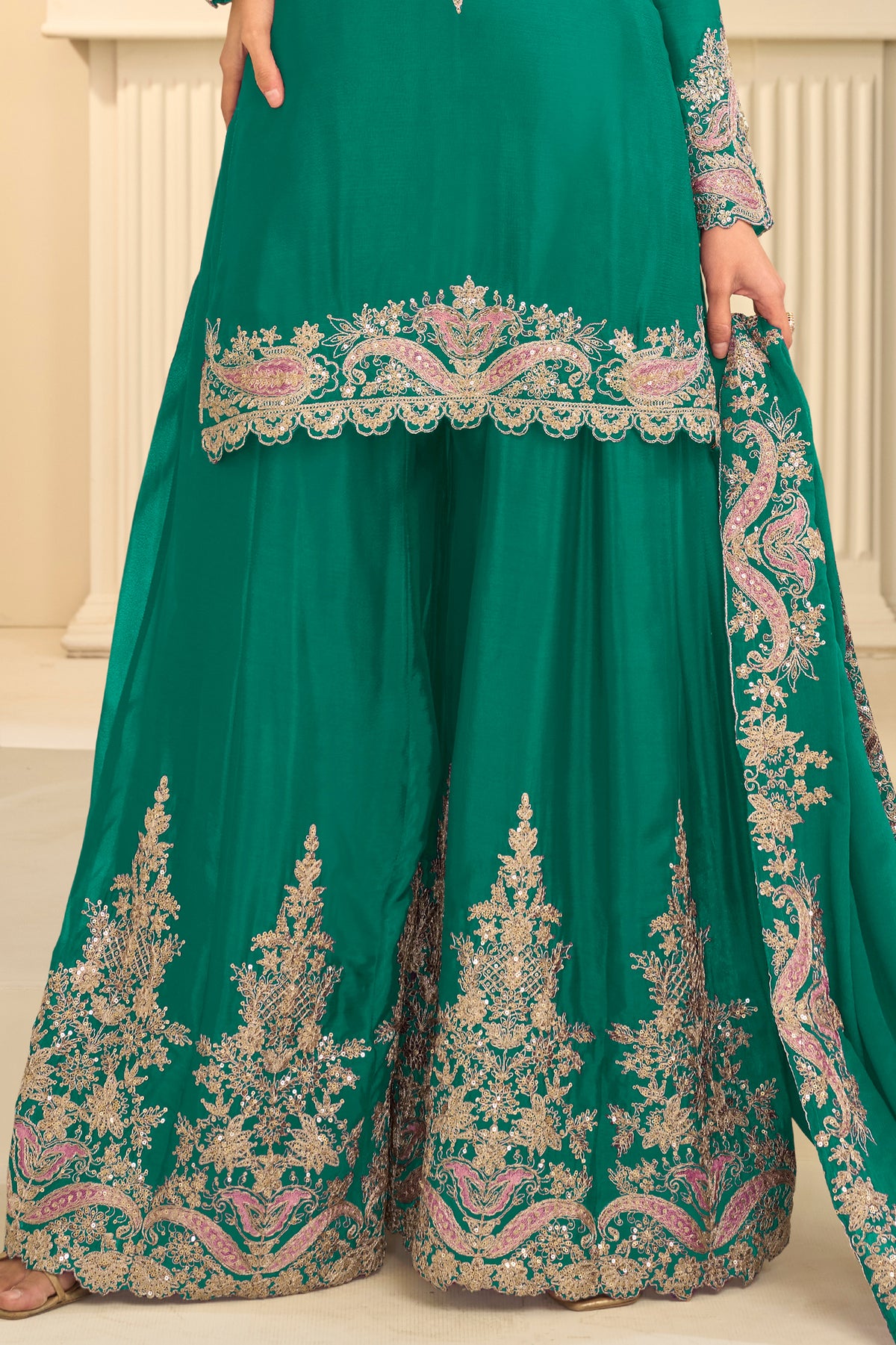 Green Readymade Embroidered Chinon Suit-SAR13295_5_SareeButa.com
