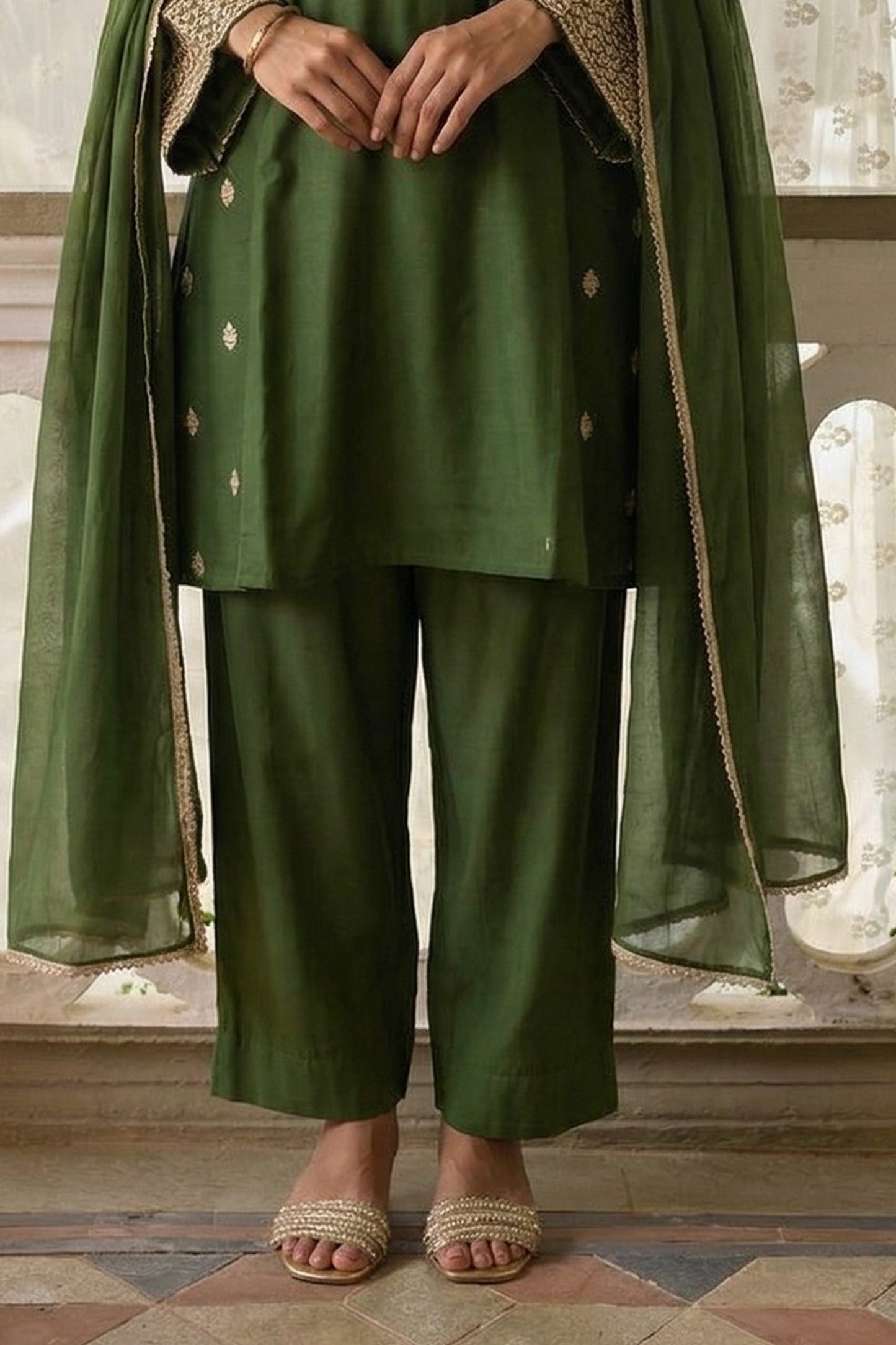 Green Readymade Embroidered Cotton Silk Suit-SAR12753_5_SareeButa.com