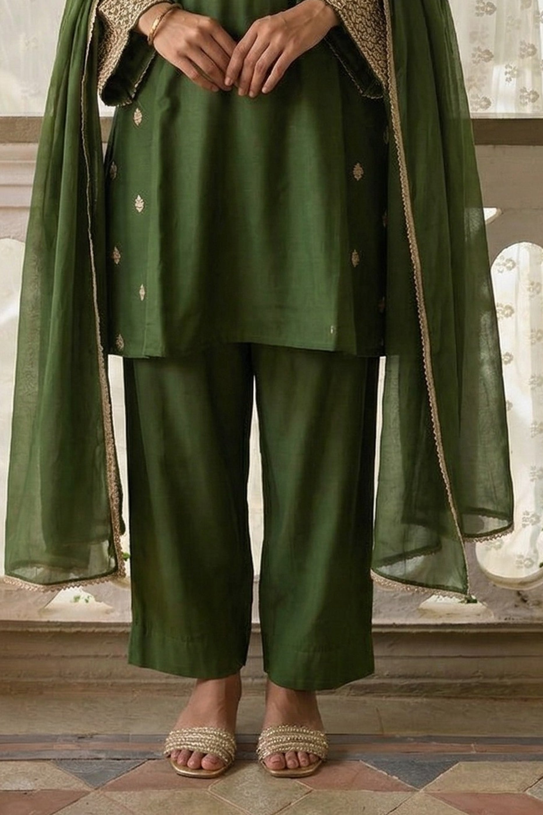 Green Readymade Embroidered Cotton Silk Suit-SAR12753_5_SareeButa.com