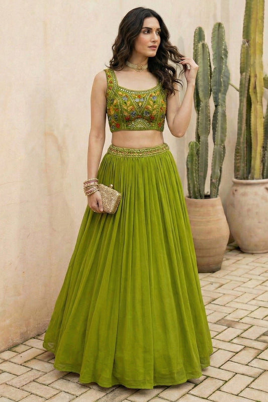 Green Readymade Embroidered Georgette Lehenga-SAR12776_2_SareeButa.com