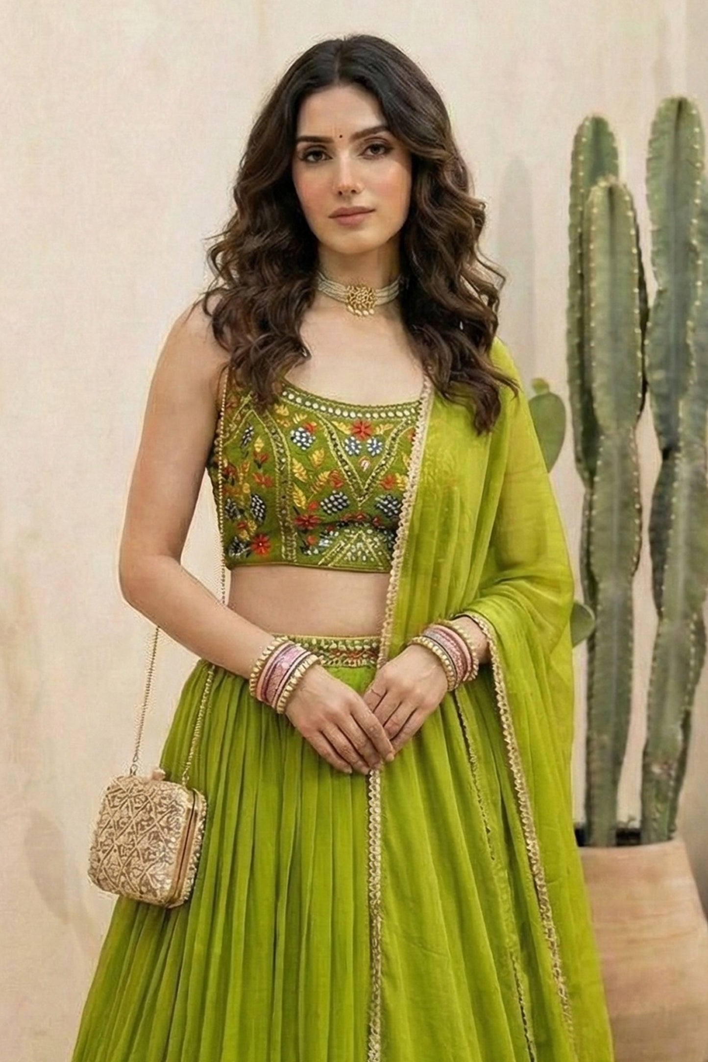 Green Readymade Embroidered Georgette Lehenga-SAR12776_5_SareeButa.com
