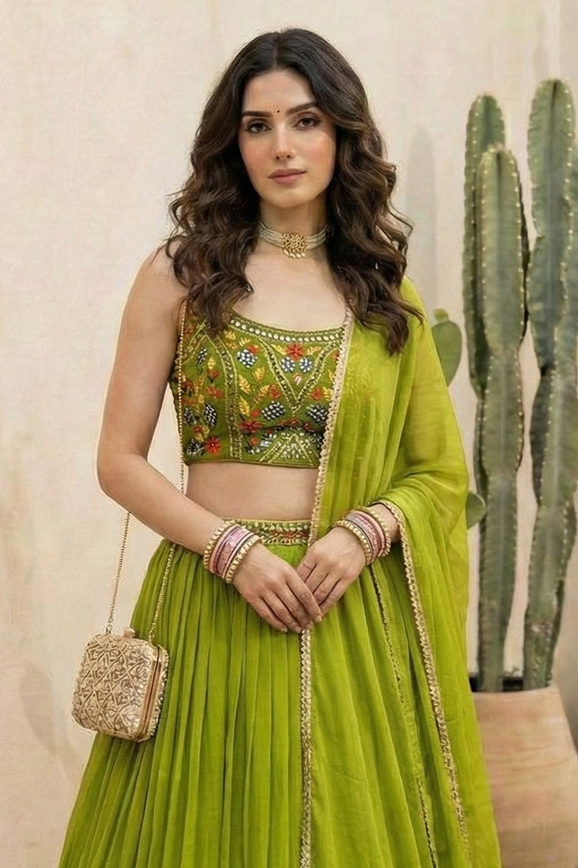 Green Readymade Embroidered Georgette Lehenga-SAR12776_5_SareeButa.com