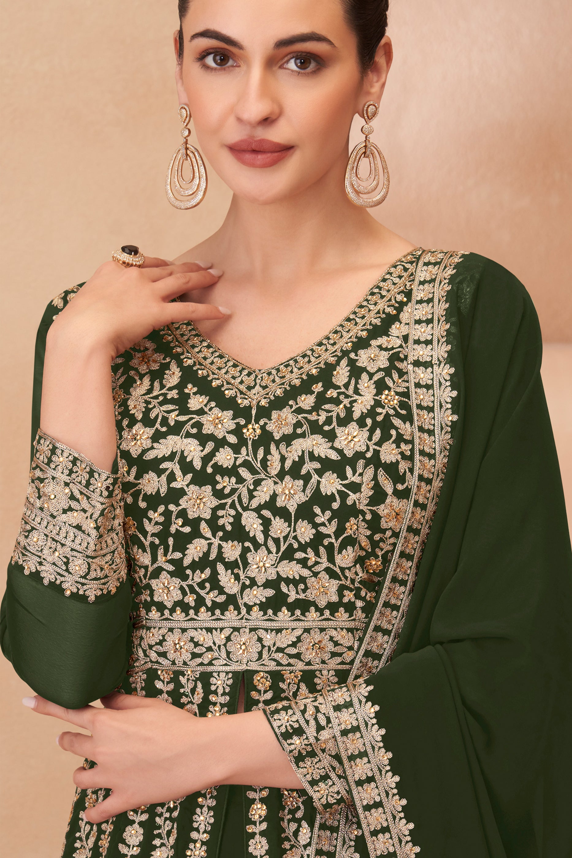Green Readymade Embroidered Georgette Skirt Suit-SAR12177_2_SareeButa.com