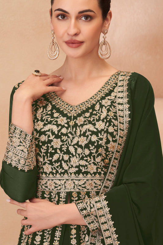 Green Readymade Embroidered Georgette Skirt Suit-SAR12177_2_SareeButa.com