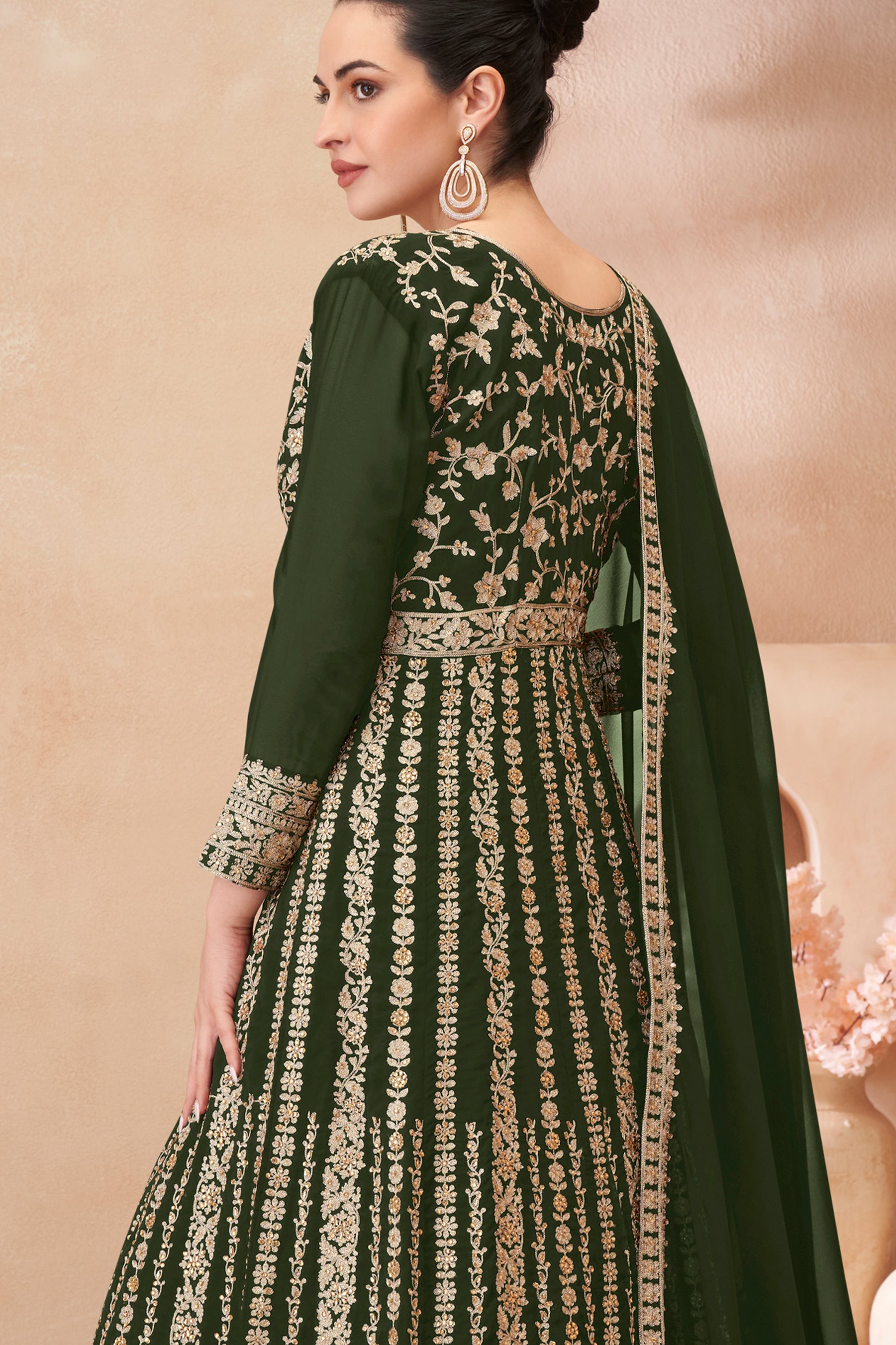 Green Readymade Embroidered Georgette Skirt Suit-SAR12177_3_SareeButa.com