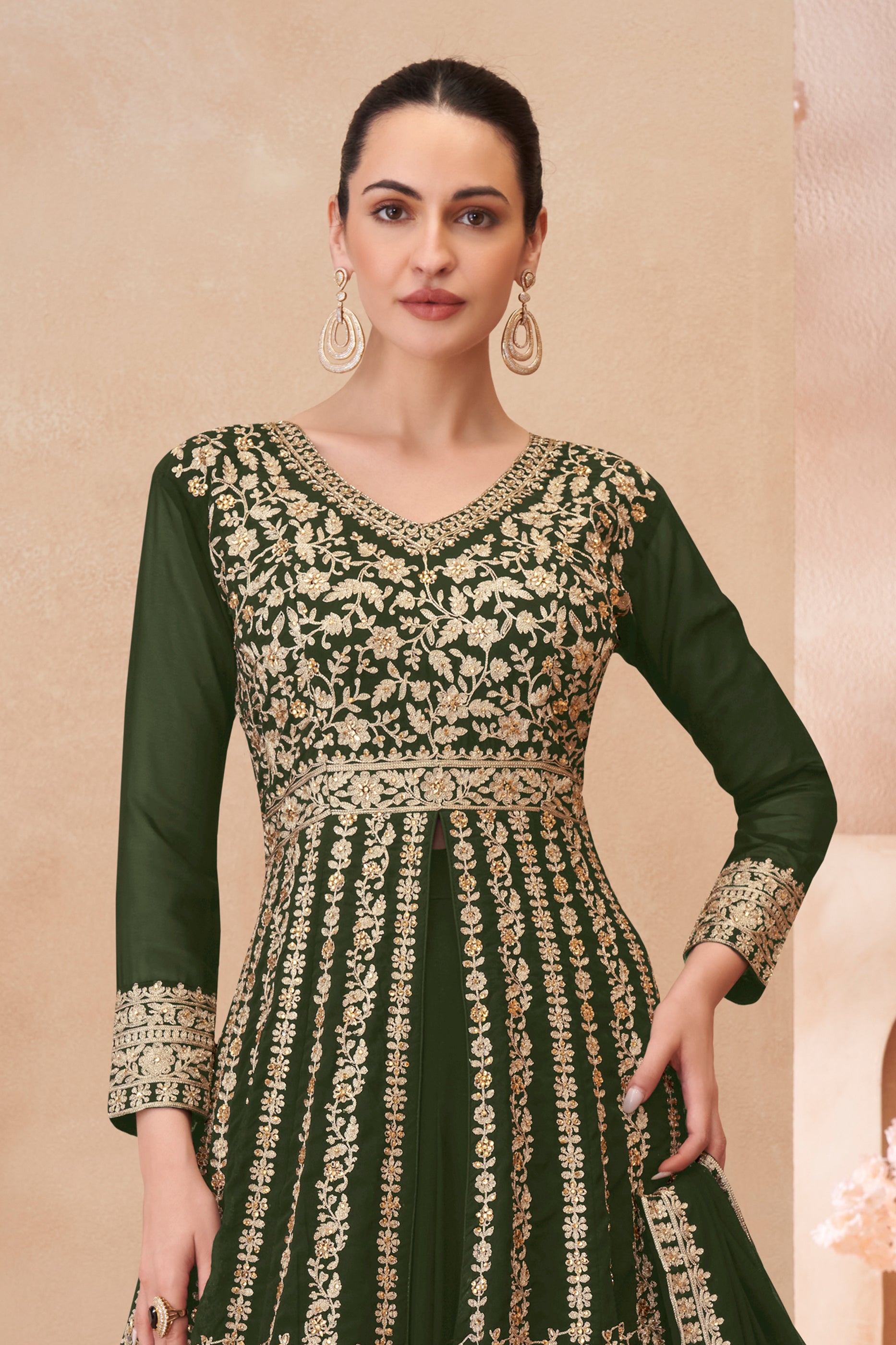Green Readymade Embroidered Georgette Skirt Suit-SAR12177_4_SareeButa.com