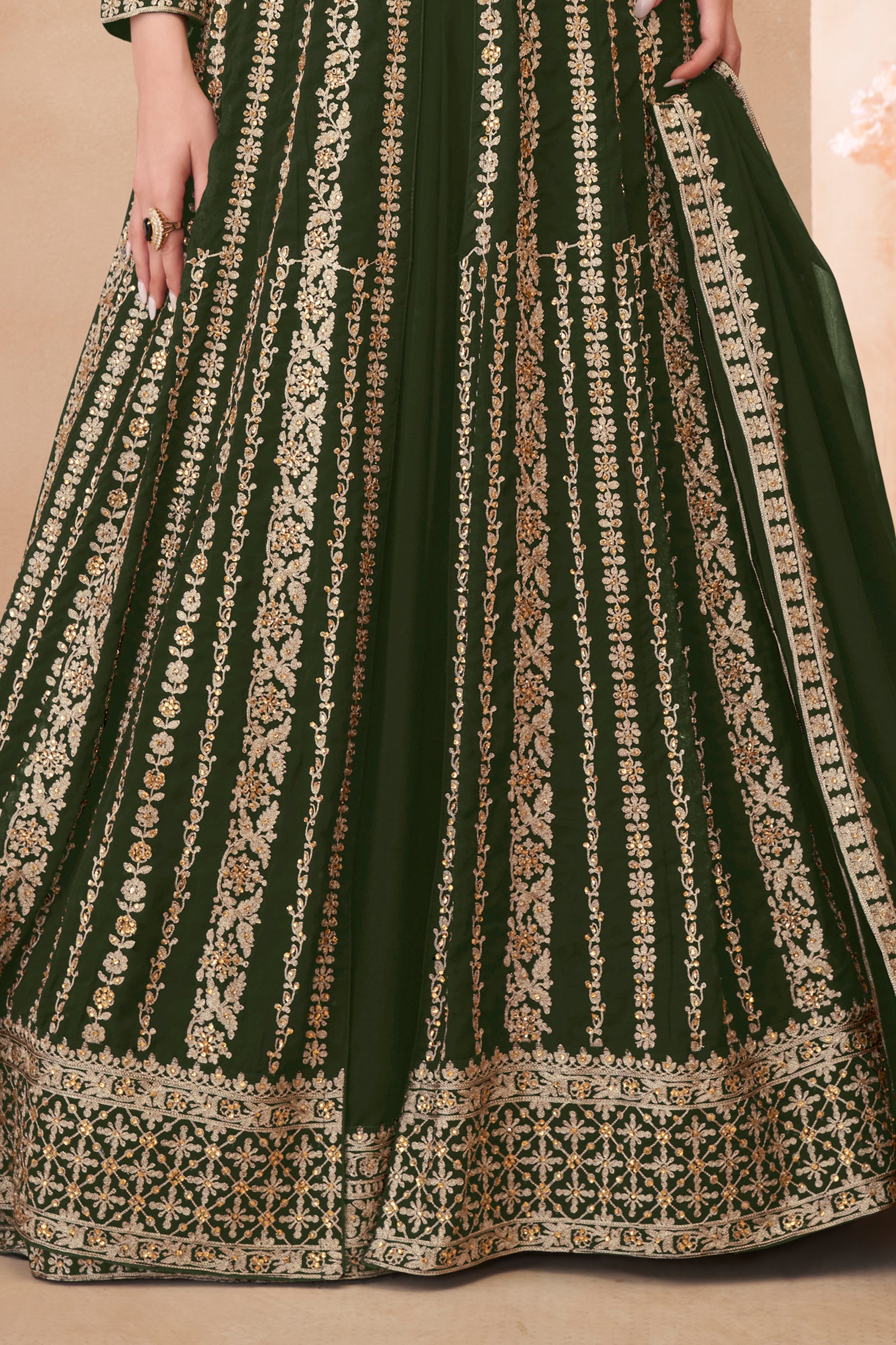 Green Readymade Embroidered Georgette Skirt Suit-SAR12177_5_SareeButa.com