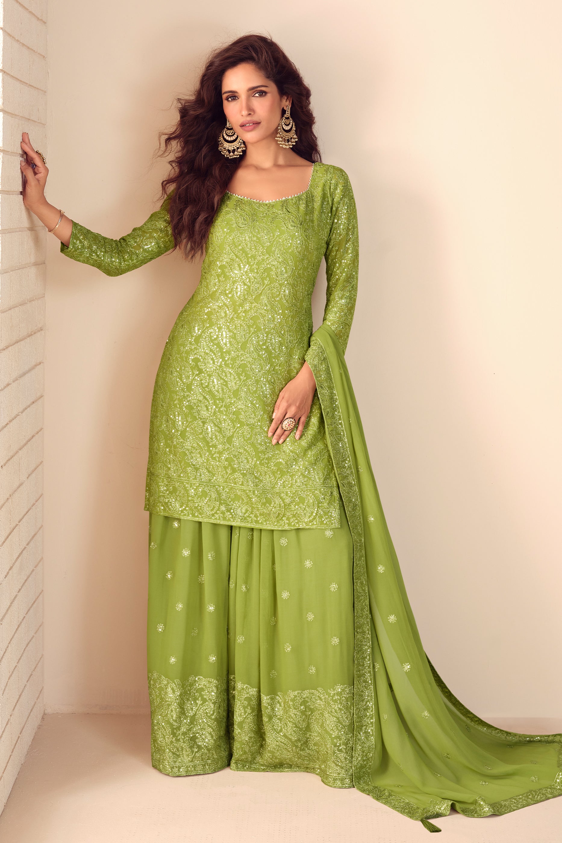 Green Readymade Embroidered Georgette Suit-SAR12229_1_SareeButa.com