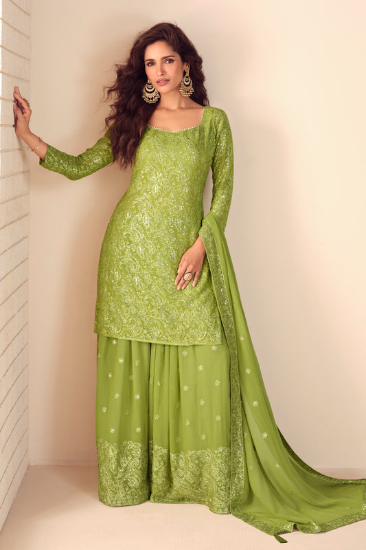Green Readymade Embroidered Georgette Suit-SAR12229_1_SareeButa.com