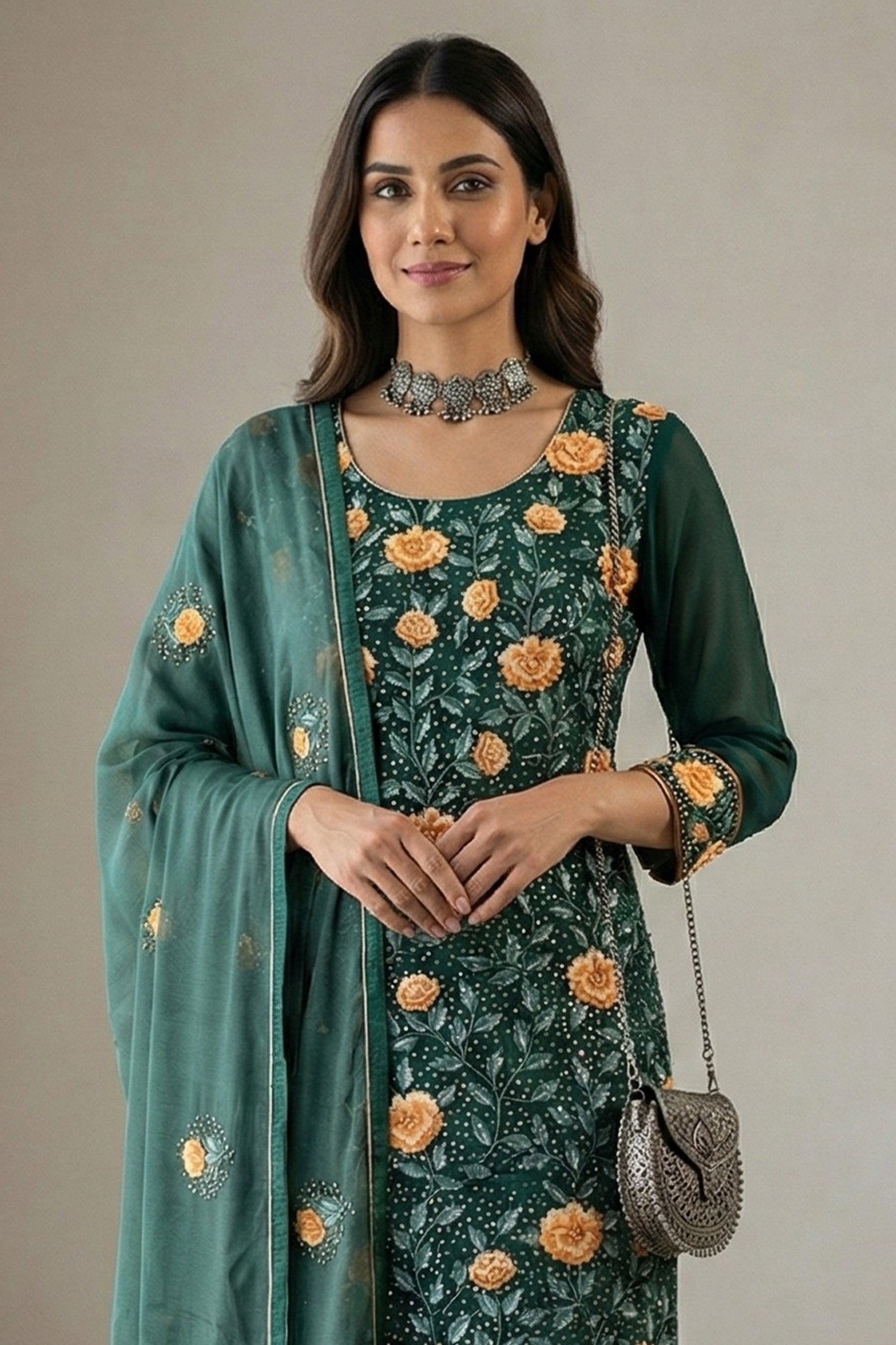 Green Readymade Embroidered Georgette Suit-SAR12762_3_SareeButa.com