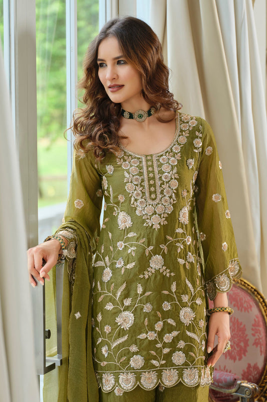 Green Readymade Embroidered Moss Silk Suit-SAR12173_2_SareeButa.com