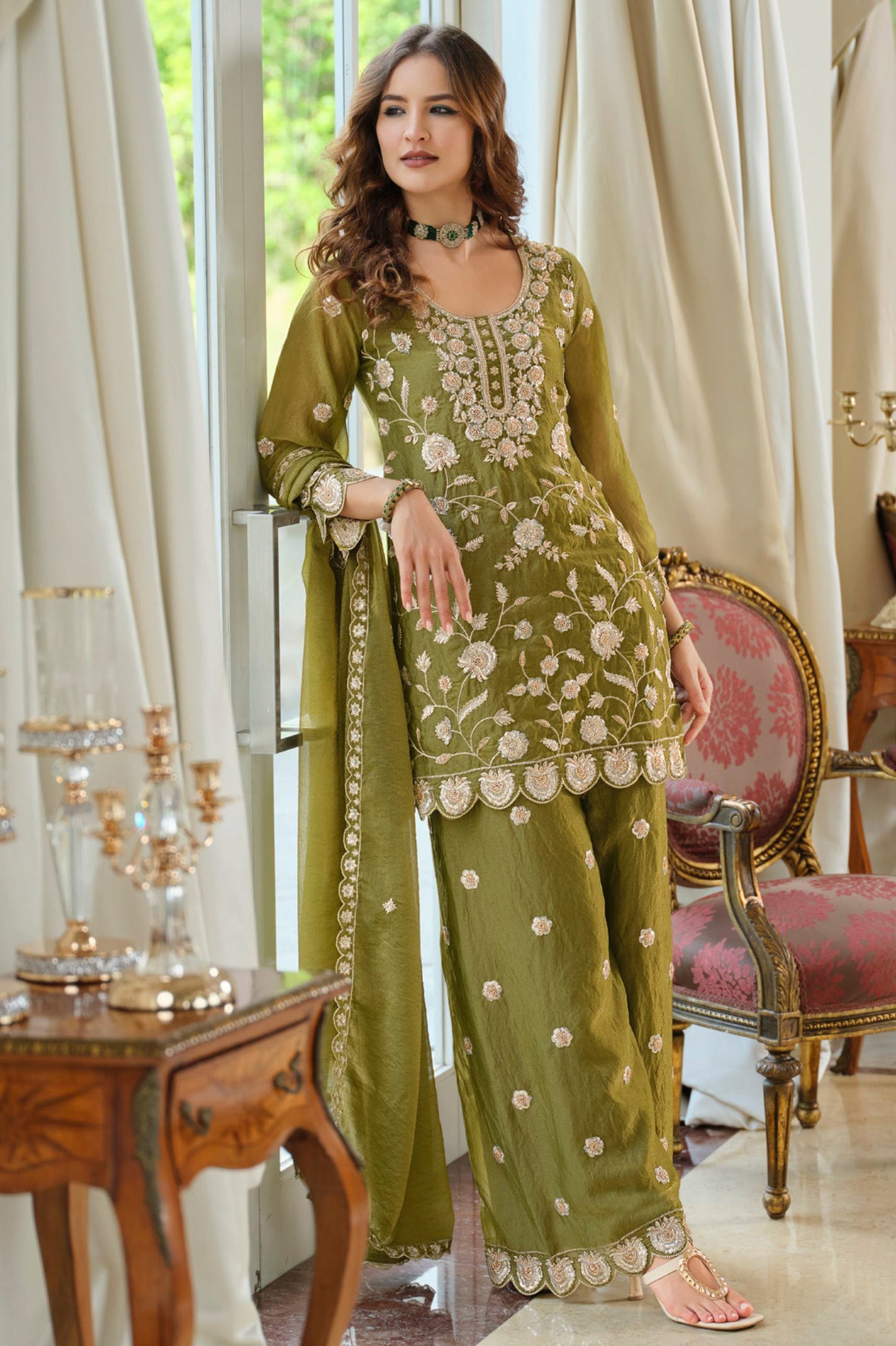 Green Readymade Embroidered Moss Silk Suit-SAR12173_4_SareeButa.com