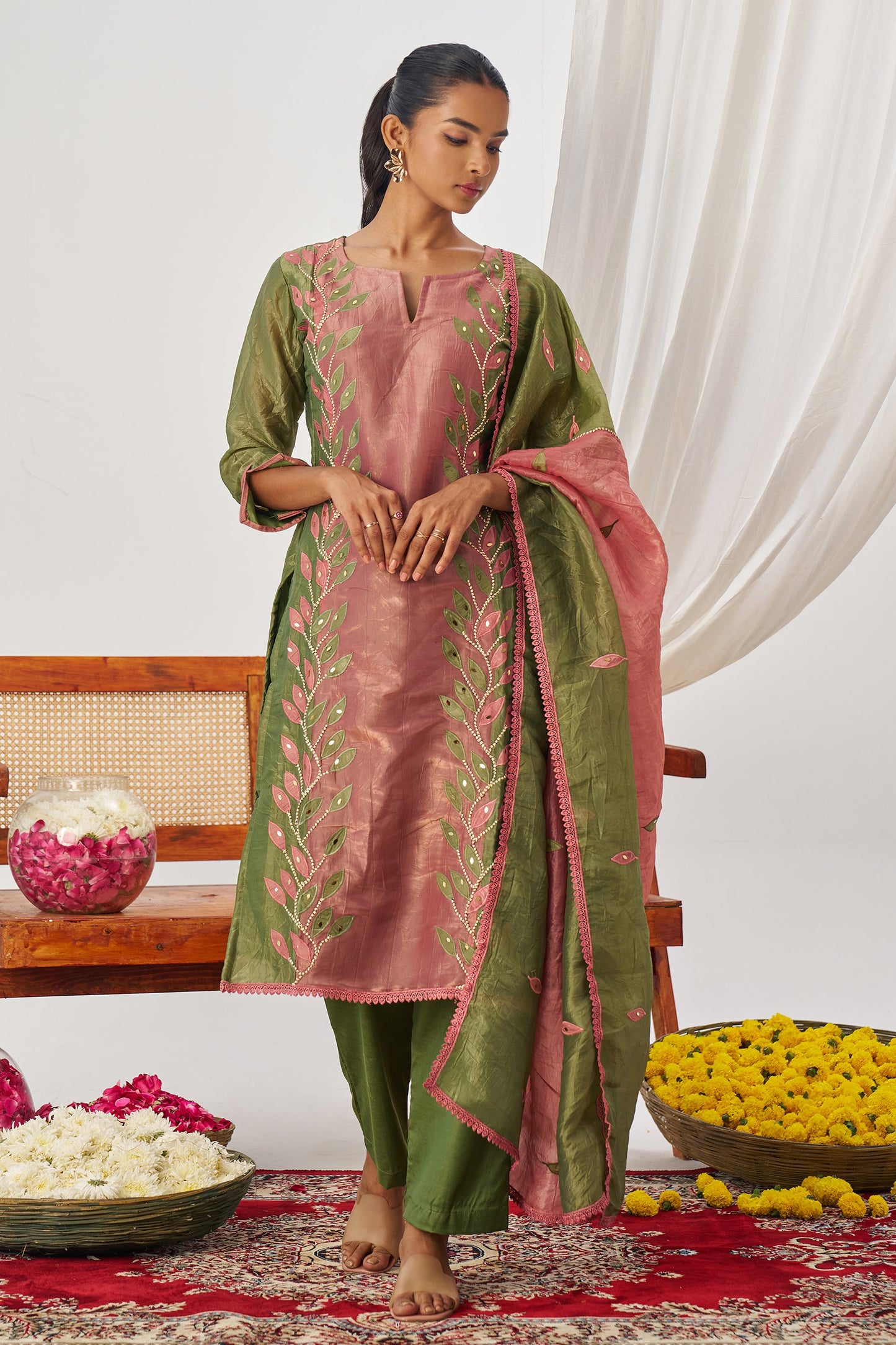 Green Readymade Embroidered Organza Suit-SAR11635_1_SareeButa.com