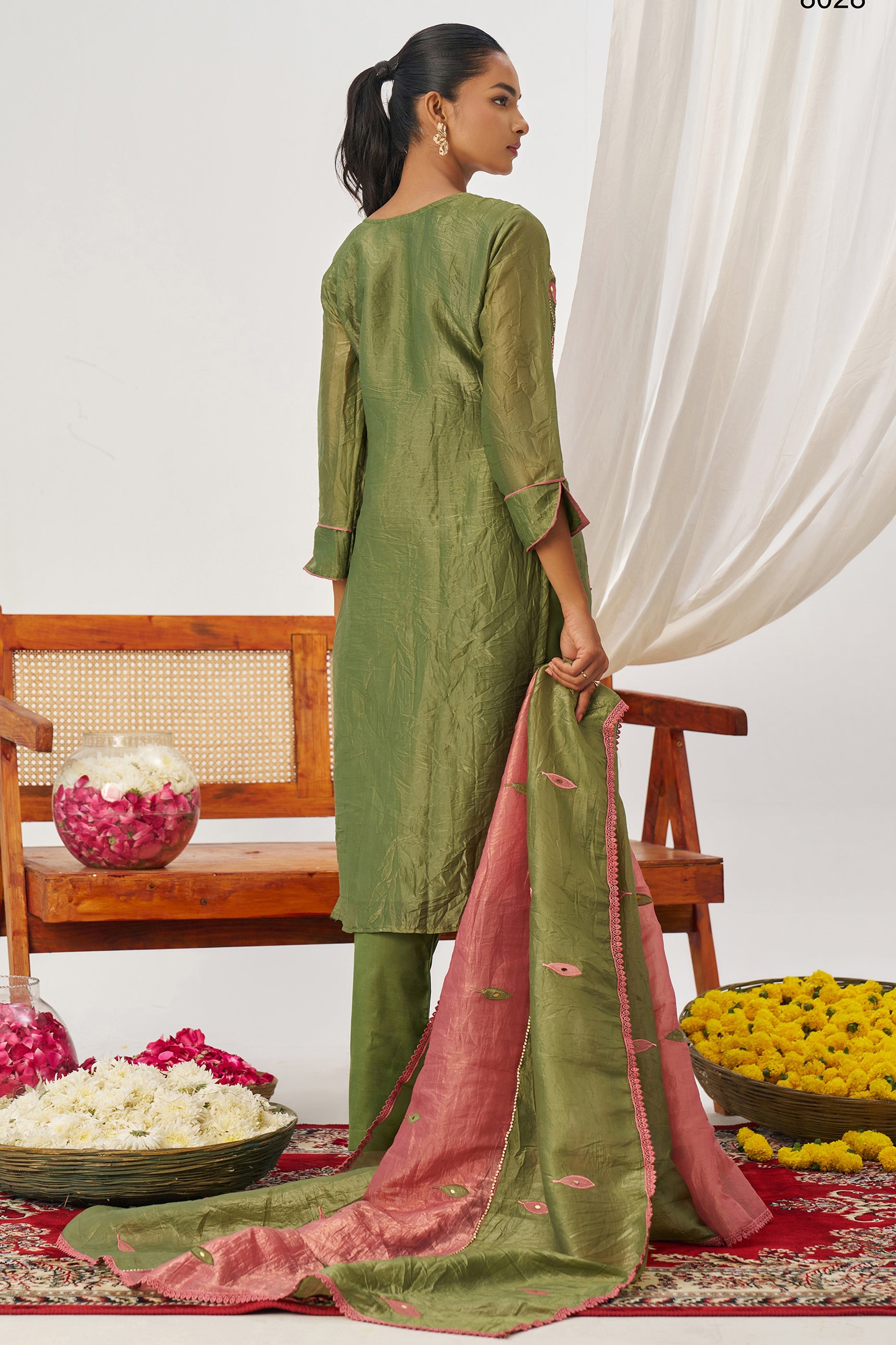 Green Readymade Embroidered Organza Suit-SAR11635_2_SareeButa.com