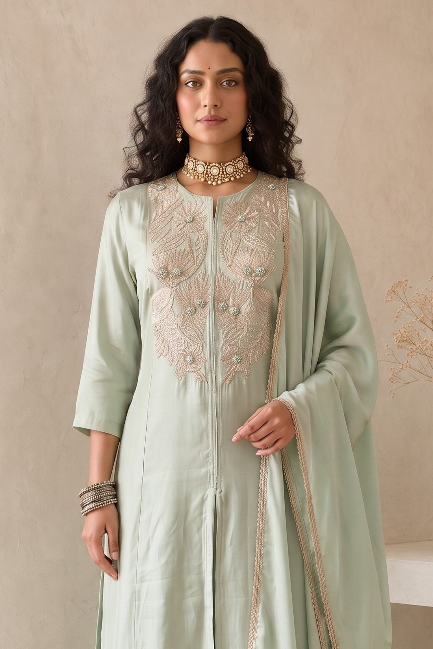 Green Readymade Embroidered Palazzo Suit-SAR13048_1_SareeButa.com