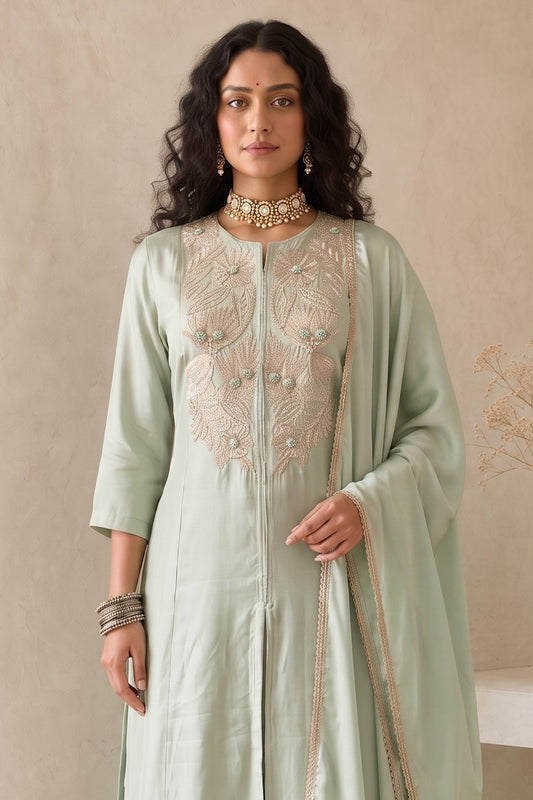 Green Readymade Embroidered Palazzo Suit-SAR13048_1_SareeButa.com