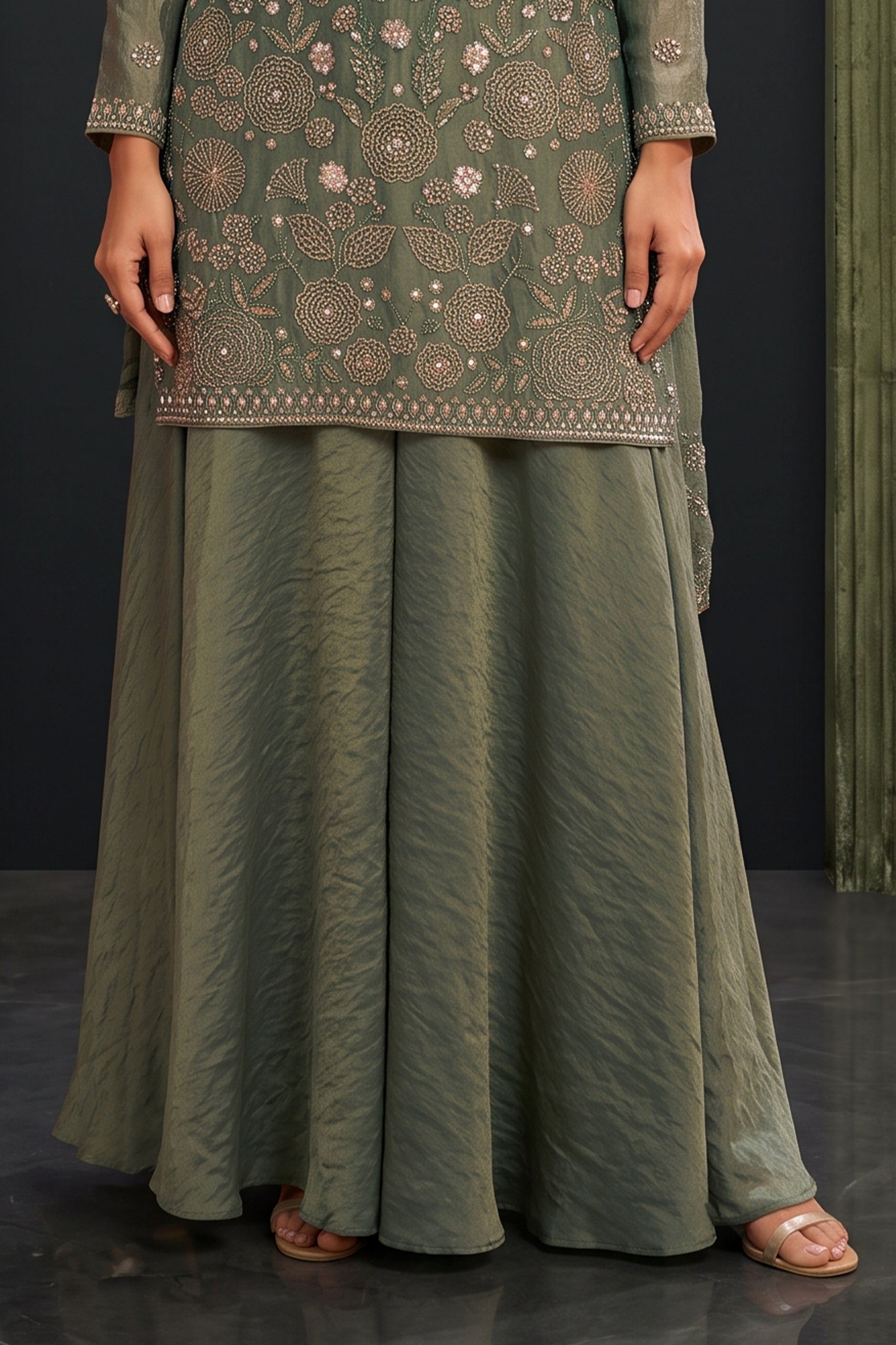 Green Readymade Embroidered Palazzo Suit-SAR13136_6_SareeButa.com