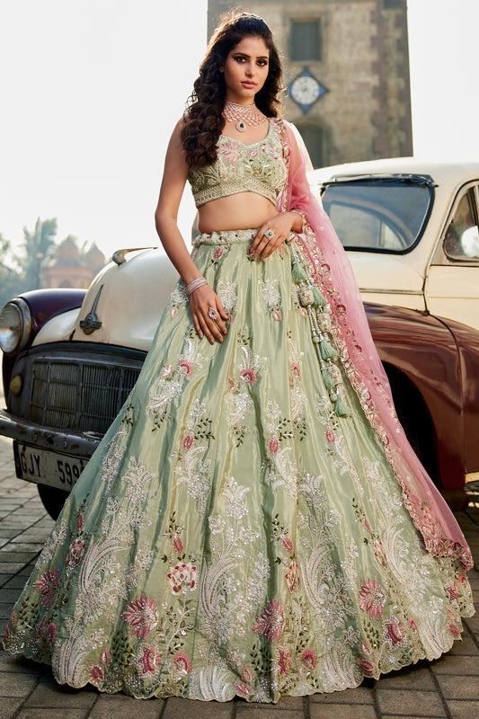 Green Readymade Embroidered Satin Silk Lehenga-SAR12842_1_SareeButa.com