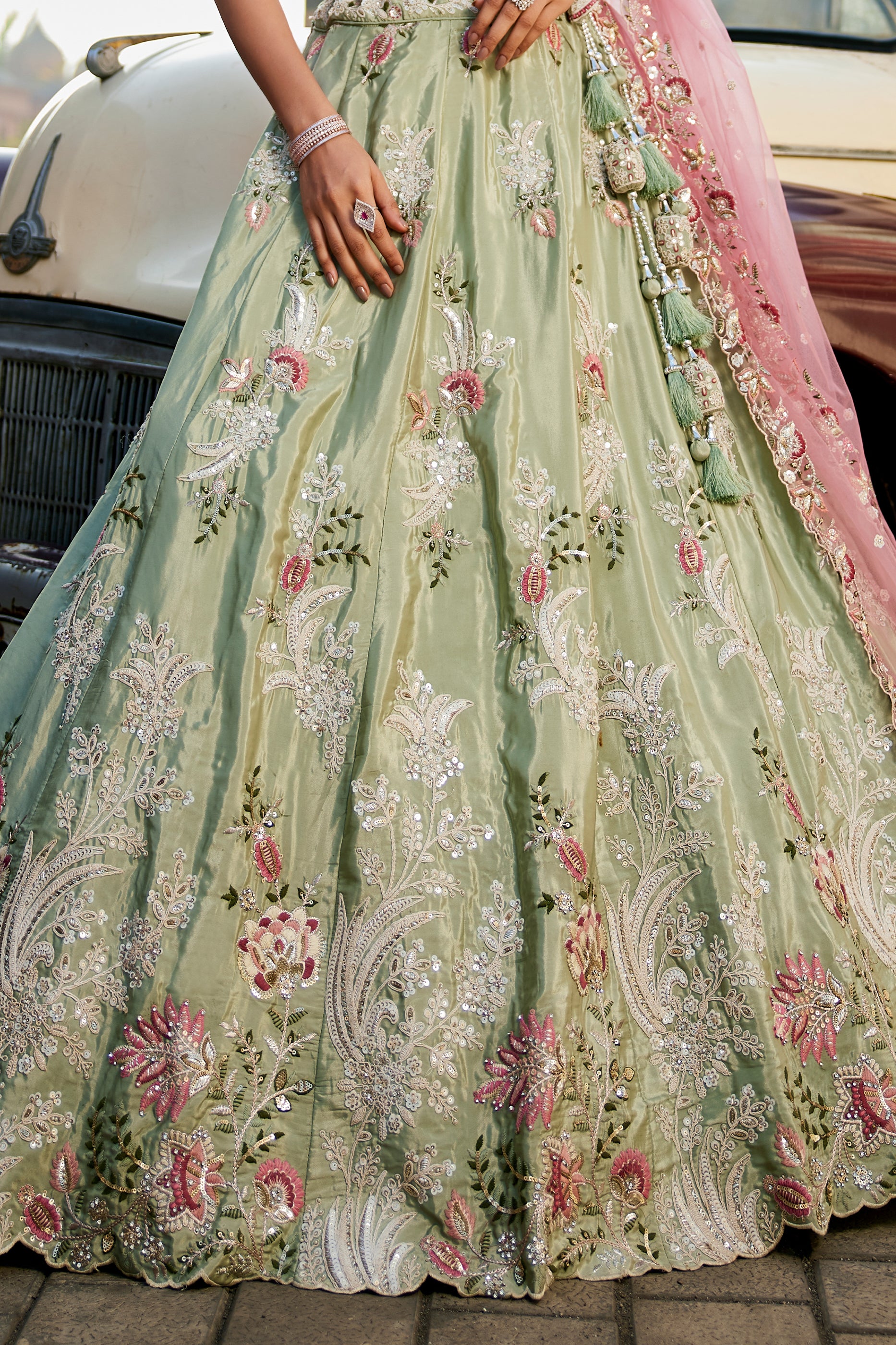 Green Readymade Embroidered Satin Silk Lehenga-SAR12842_6_SareeButa.com