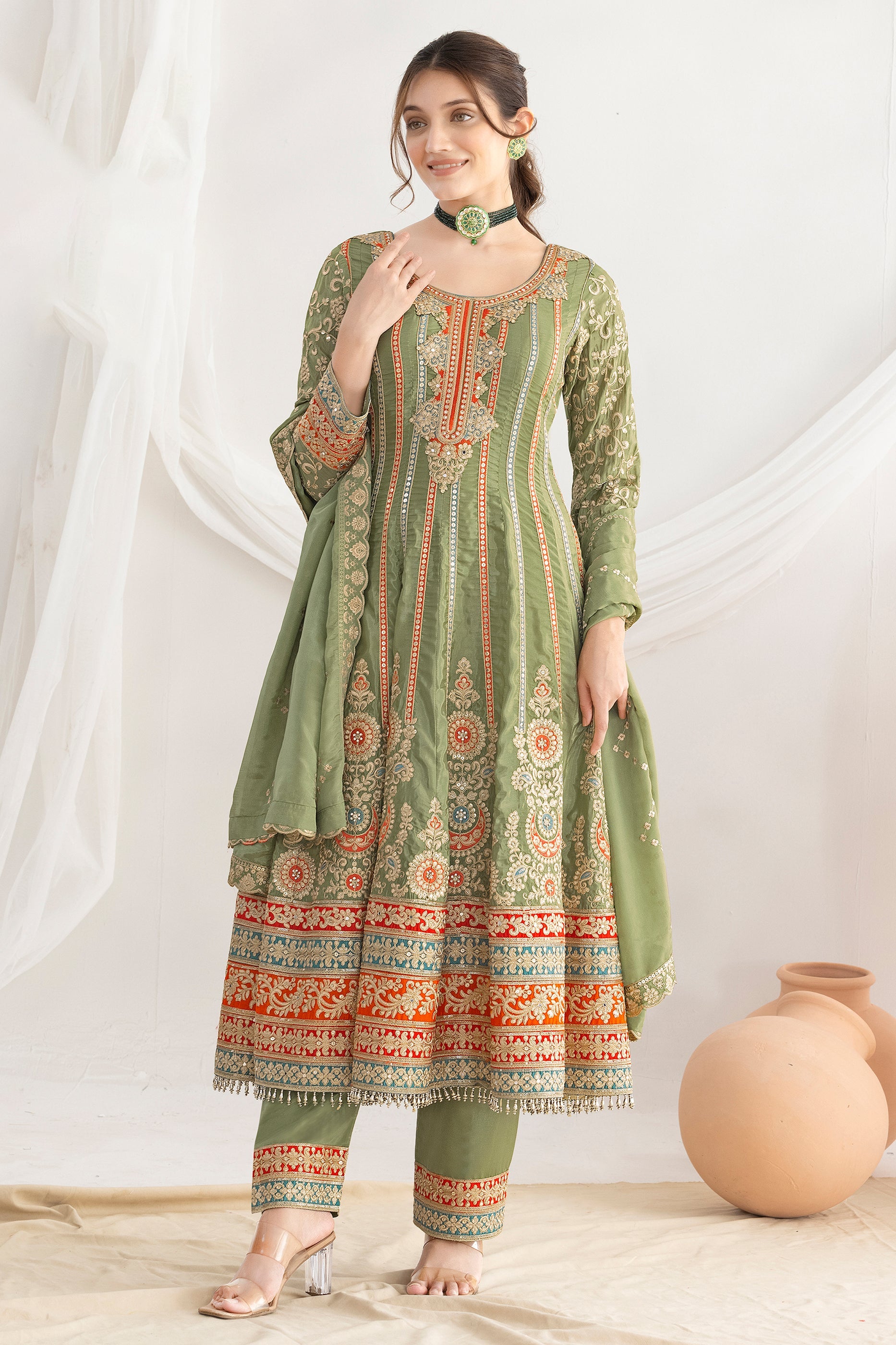 Green Readymade Embroidered Silk Anarkali Suit-SAR11110_1_SareeButa.com