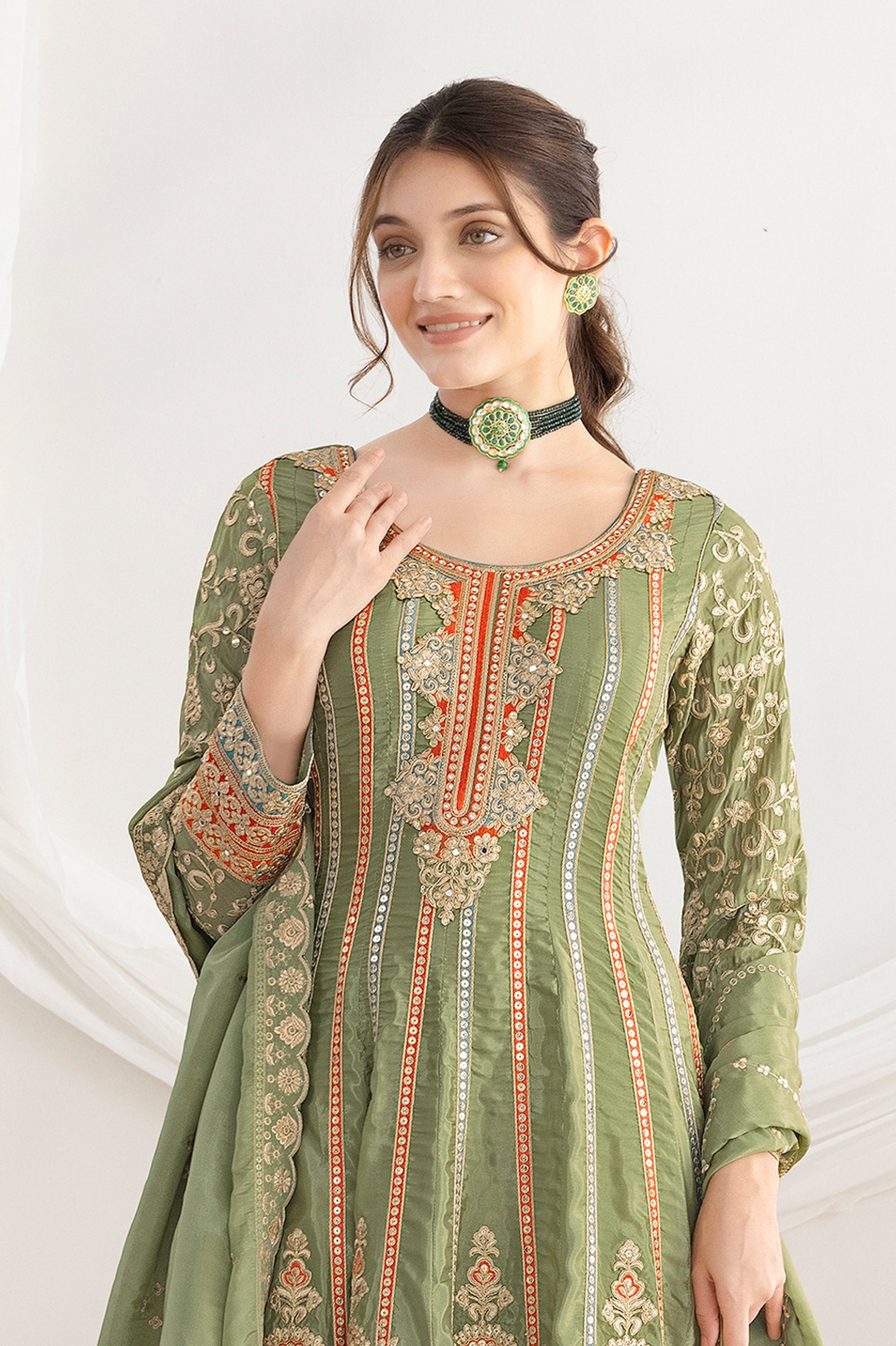 Green Readymade Embroidered Silk Anarkali Suit-SAR11110_3_SareeButa.com