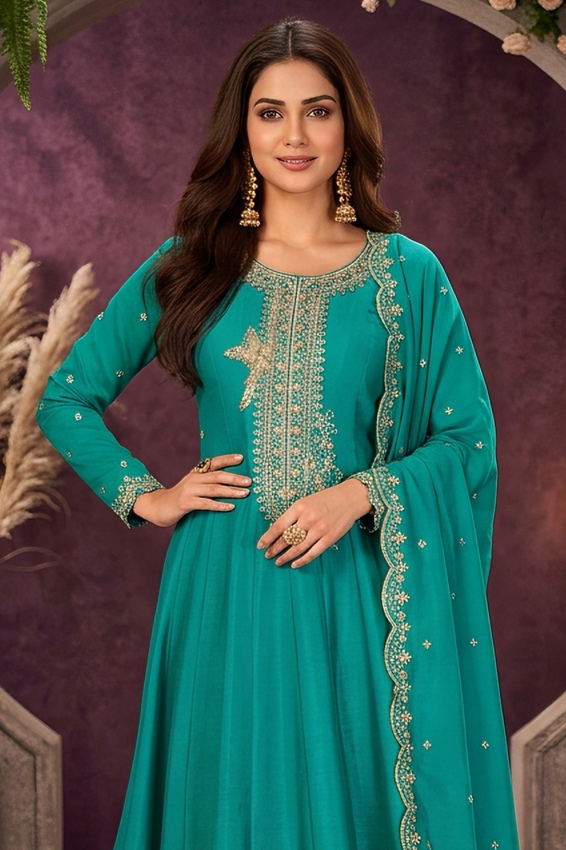 Green Readymade Embroidered Silk Anarkali Suit-SAR13092_6_SareeButa.com
