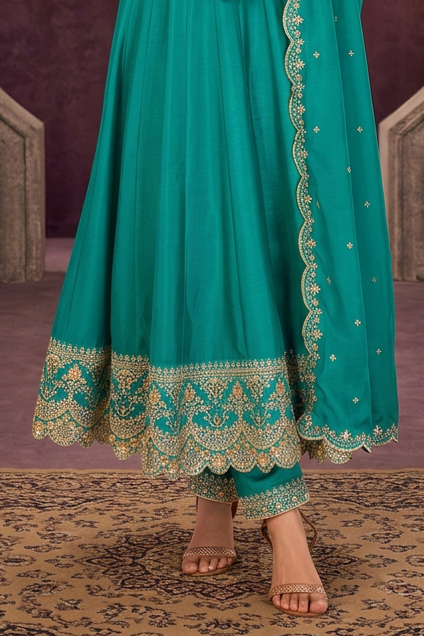 Green Readymade Embroidered Silk Anarkali Suit-SAR13092_7_SareeButa.com